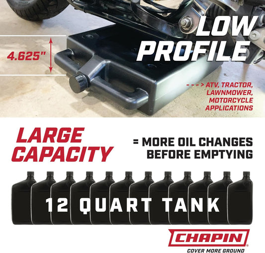 Chapin 78005 Low Profile 12 Quart (11.4 Liter) Oil Drain Container, fits most ATV's Tractors, Lawn mowers, Motorcycles and Low Clearance Vehicles, Made with Recycled Materials, USA Made