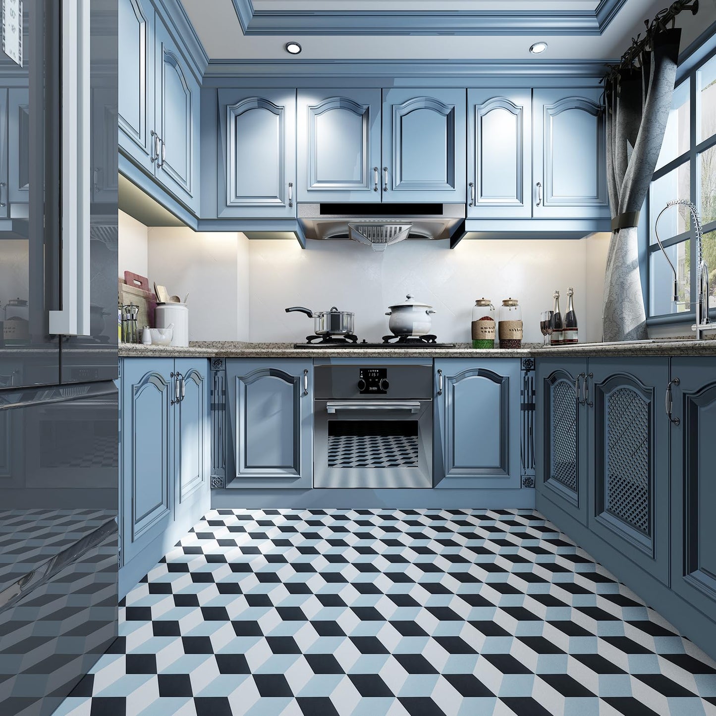 Art3d 30-Pack Hexagon Peel and Stick Flooring Tile, Self Adhesive Waterproof Vinyl Floor Tile for Kitchen Bathroom Living Room Bedroom, 11.8" x 10.2" Blue/Black/White