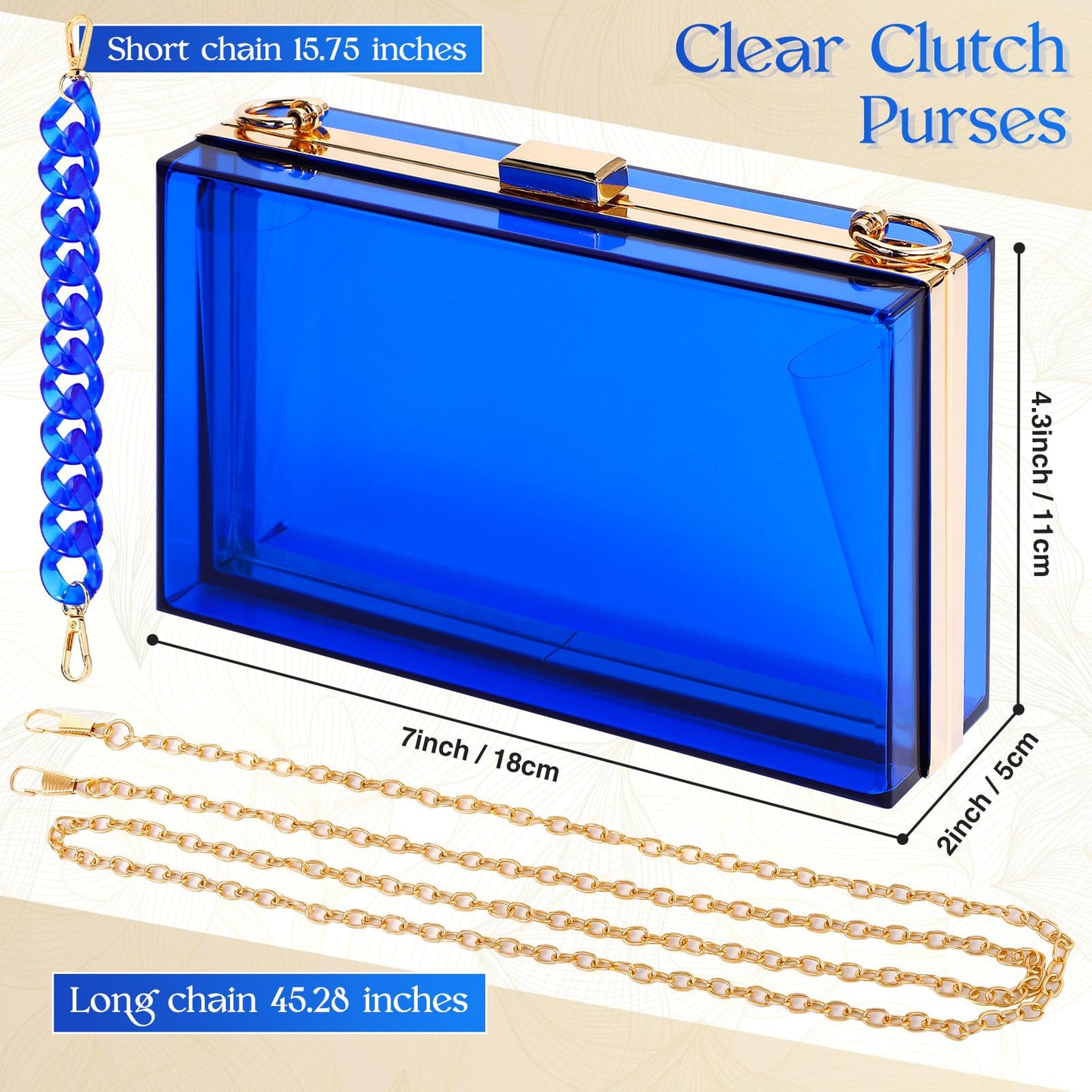 Jadive 4 Pcs Women Acrylic Hand Purse Clear Clutch Evening Bag Retro Earring Bracelet Jewelry Set Neon Vintage Wedding Gift(Blue)