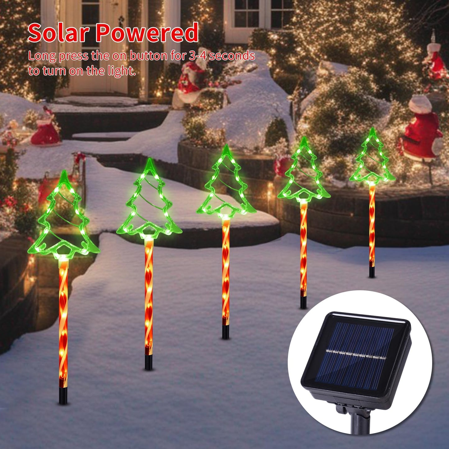 Christmas Solar Pathway Lights Outdoor Decorations, 8 Modes Xmas Tree Candy Lights Waterproof Led Garden Stake Light for Walkway Yard Lawn Porch Holiday Decor 5-Pack (Red Tube Tree, 5 Pack)