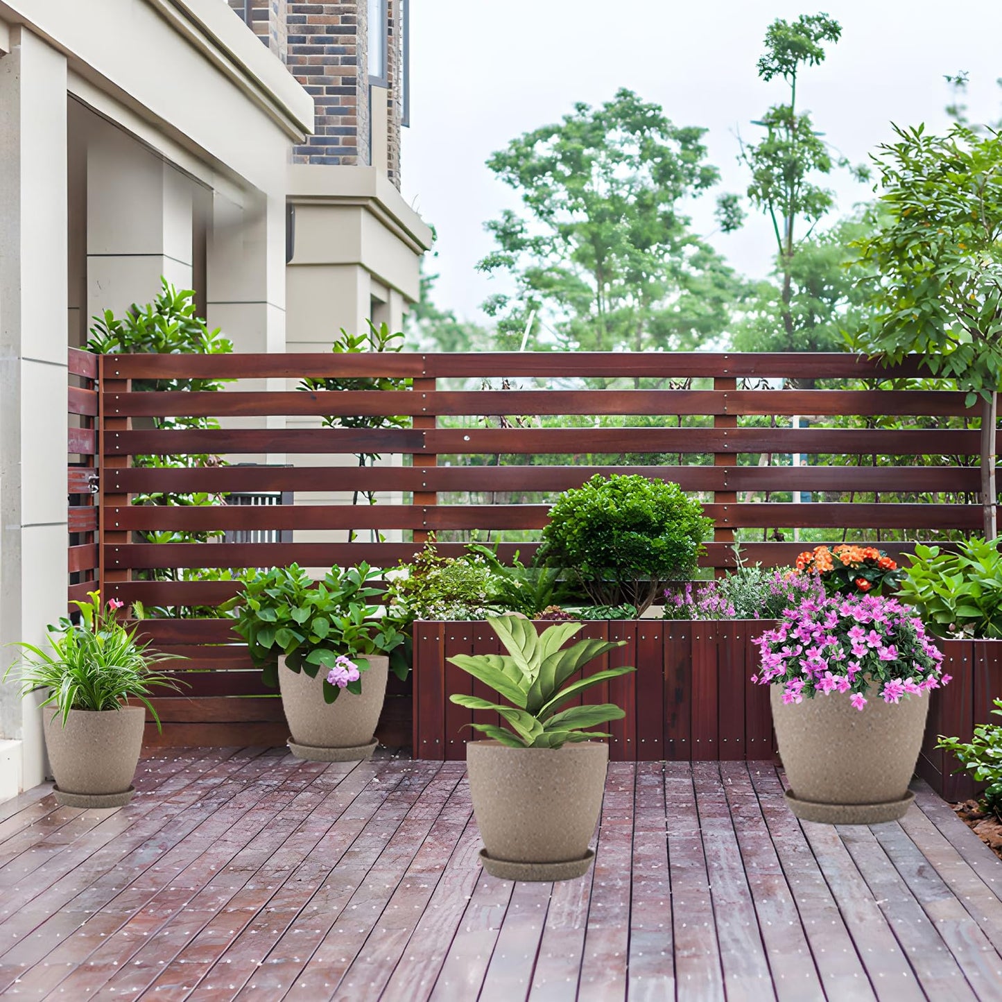 KPUVX Plant Pots- 8.5/7.5/6.5/6 Inches 4 Pack Plastic Planters,Indoor Decor Flower Pots with Drainage Holes and Tray,Home Decor Flower pots for Indoor Plants Cactus, Succulents