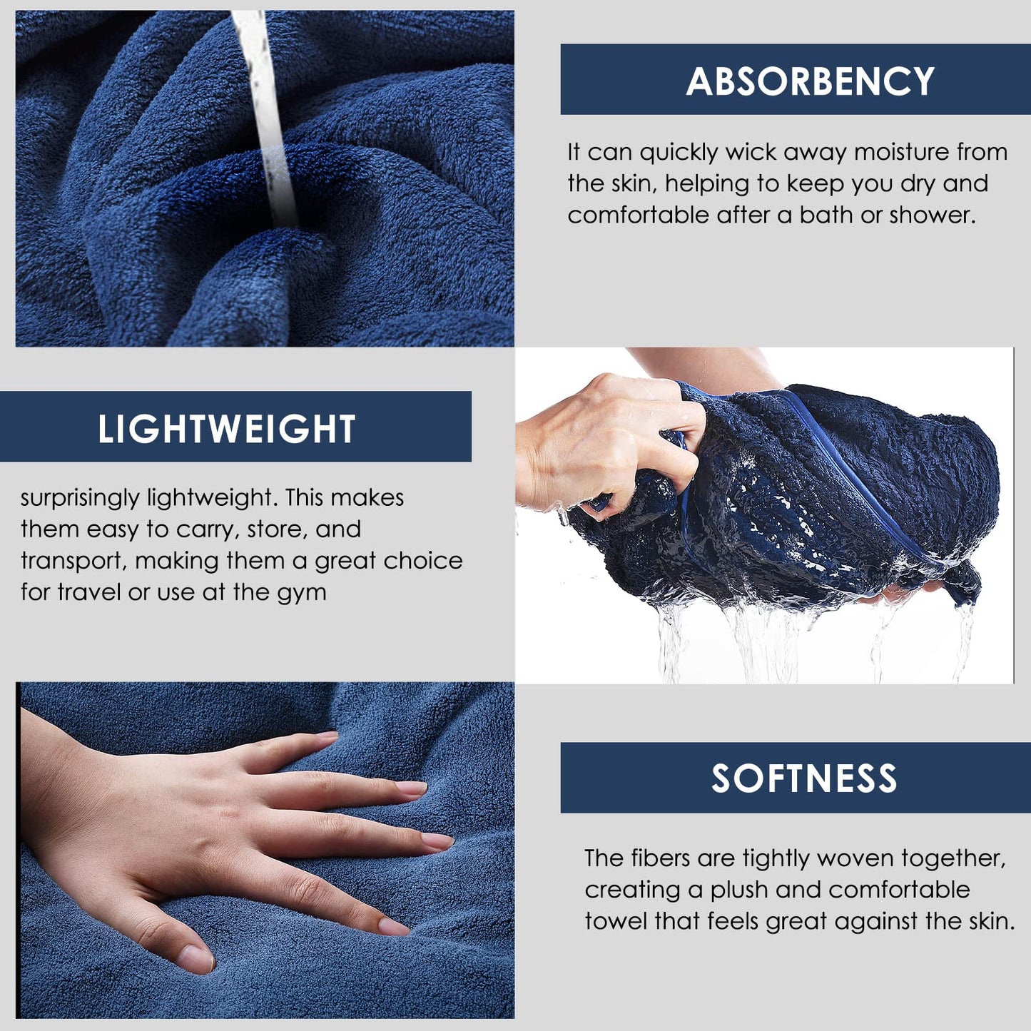 GraceAier Ultra Soft Bath Towels 4 Pack (28" x 56") - Quick Drying - - Microfiber Coral Velvet Highly Absorbent Towel for Bath Fitness, Bathroom, Sports, Yoga, Travel