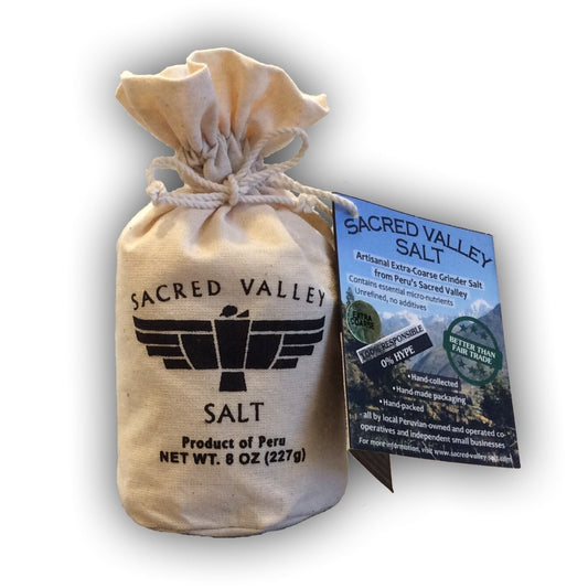 SACRED VALLEY SALT from Maras, Peru - Extra Coarse Grinder Salt in Handmade Reusable Canvas Pouch