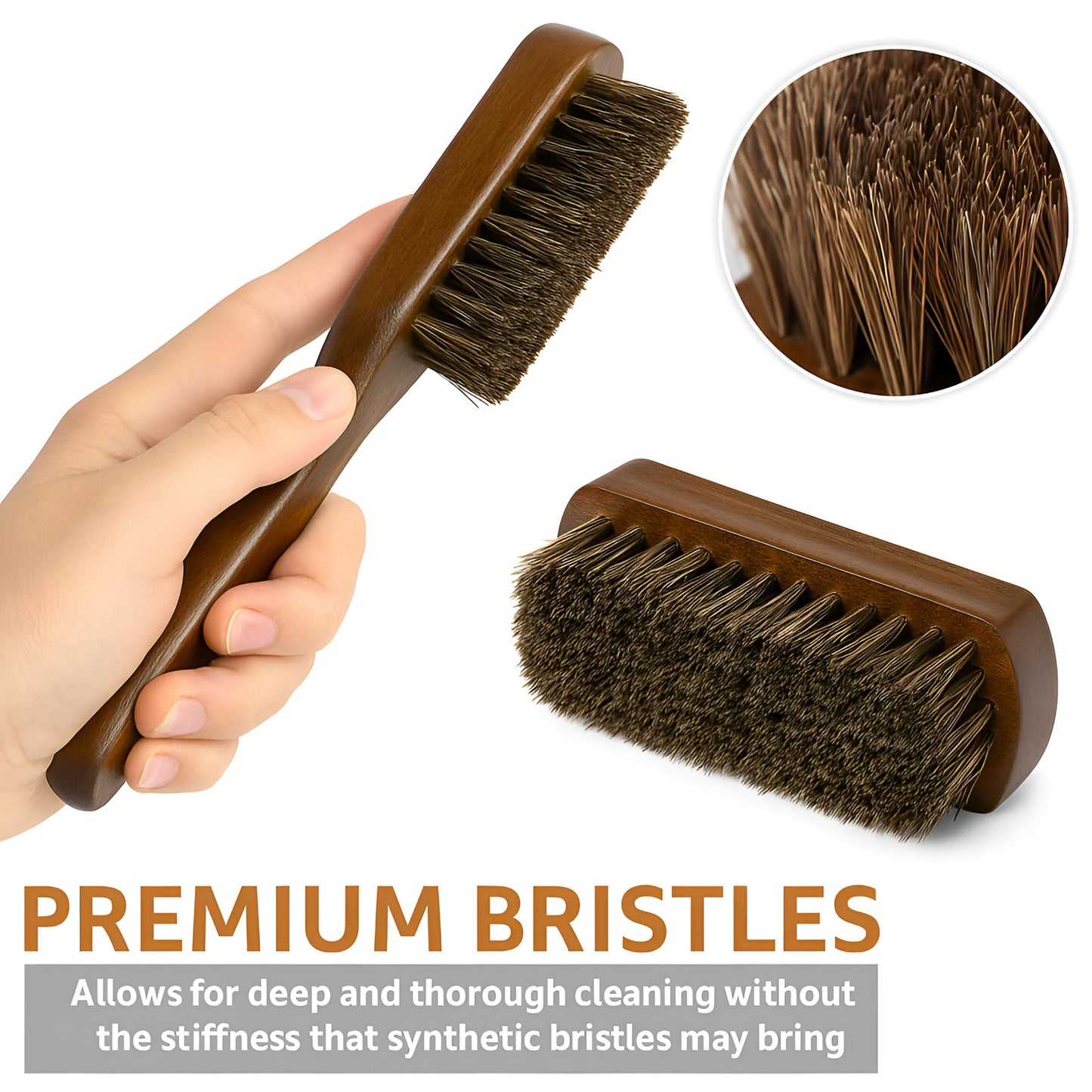 TAKAVU Leather & Upholstery Cleaning Brush Set, 100% Horse Hair Bristle, to Clean Car Seats & Leather Sofas, for Alcantara, Interiors, Furniture, Boots, Shoes, Bags and More