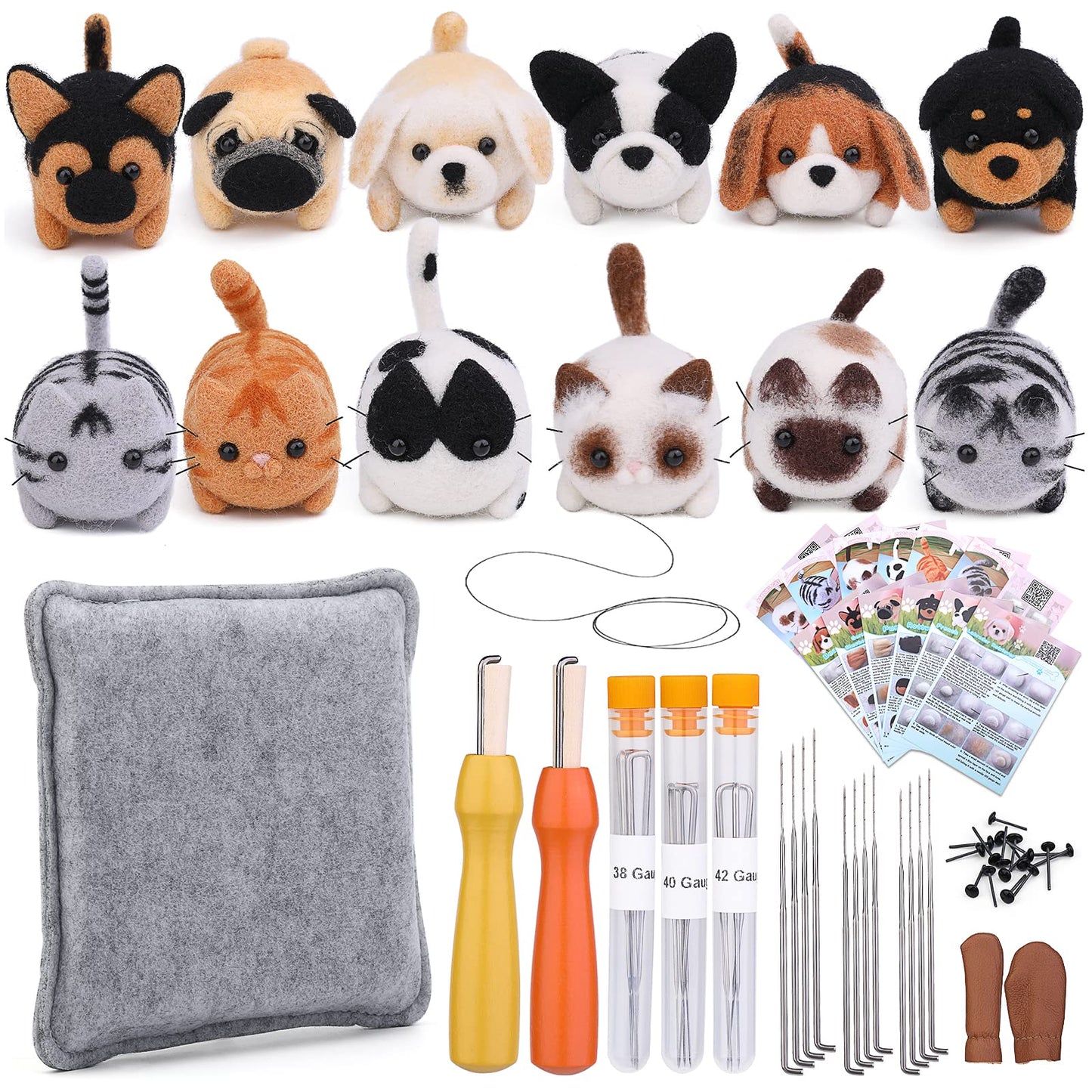 Mayboos Needle Felting Kit,12 Pieces Doll Making Wool Needle Felting Starter Kit with Instruction,Felting Foam Mat and DIY Needle Felting Supply for DIY Craft Animal Home Decoration Birthday Present