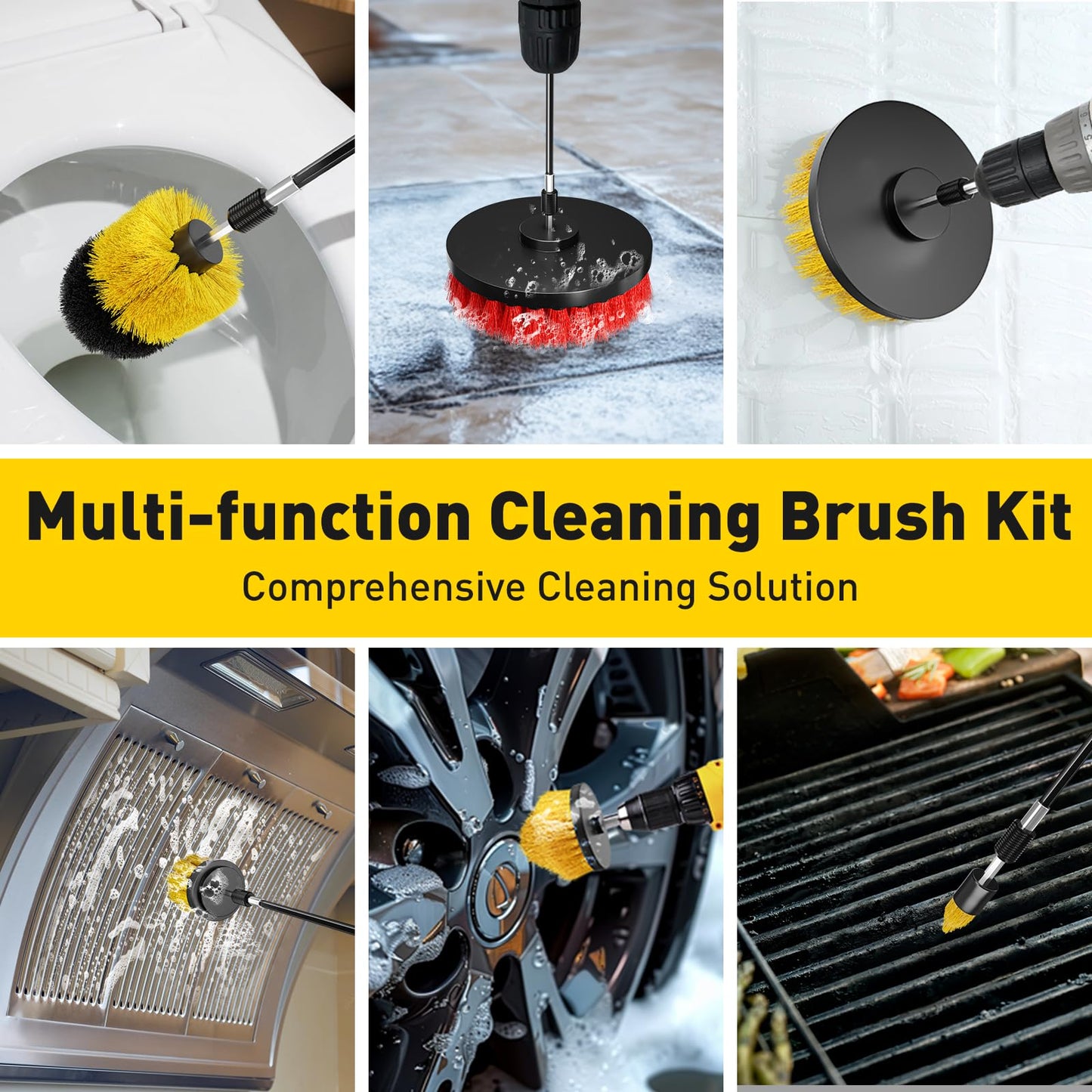 CasaCulina 25 Pack Drill Brush Attachment Set, Scrub Pads & Sponge, All Purpose Power Clean Scrubber Brushes with Extend Long Attachment, Car Polishing Pad Kit, Cleaning Supplies for Grout Tile Sink