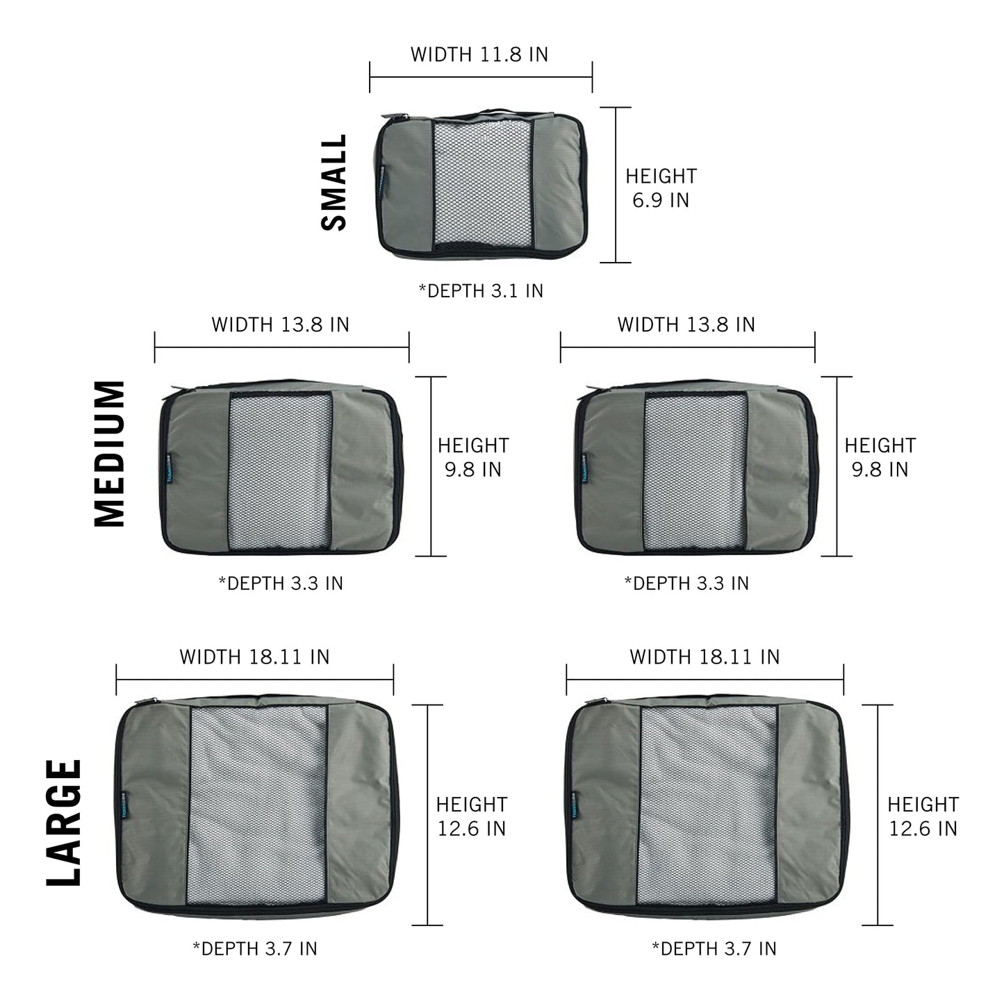 TravelWise Packing Cube System - Durable 5 Piece Weekender Plus Set (Silver)