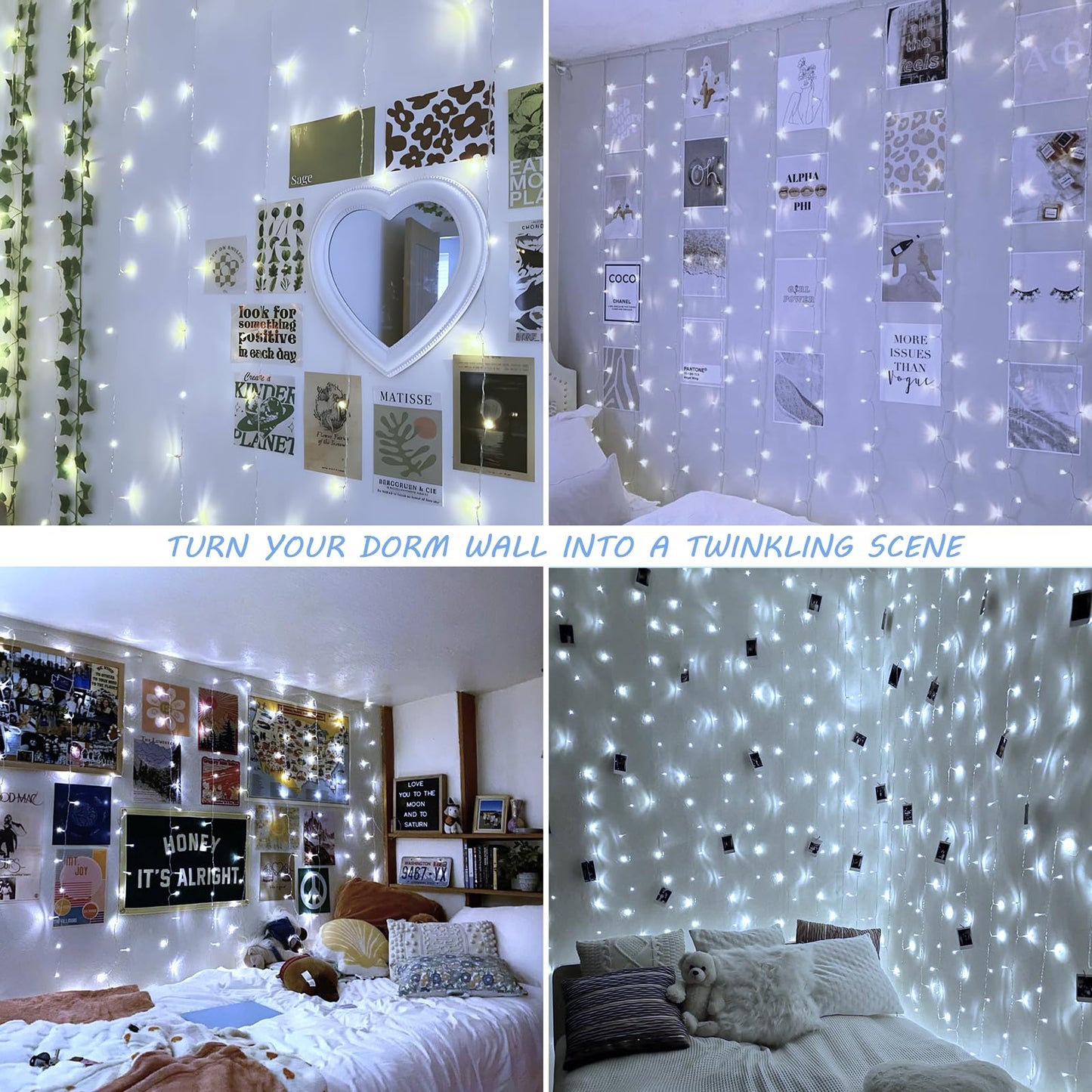 HEYFUNi Curtain Lights Plug in, 304 LED 9.8ftX9.8ft Window Light with Memory& 8 Modes, Connectable Waterproof Fairy Curtain Lights for Bedroom Backdrop Outdoor Indoor Dorm Decorations (Cool White)