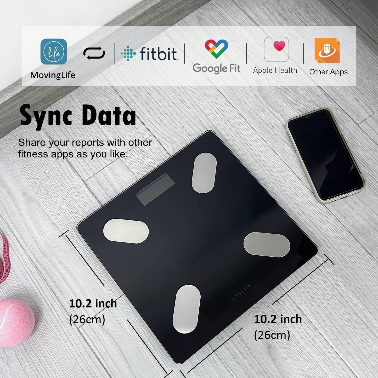 NUTRI FIT Smart Scale for Body Weight Body Composition Monitor, Bathroom Digital Weighing Scale with BMI, Body Fat, Muscle Mass, Accurate Bluetooth Home User Health Equipment Sync Apps