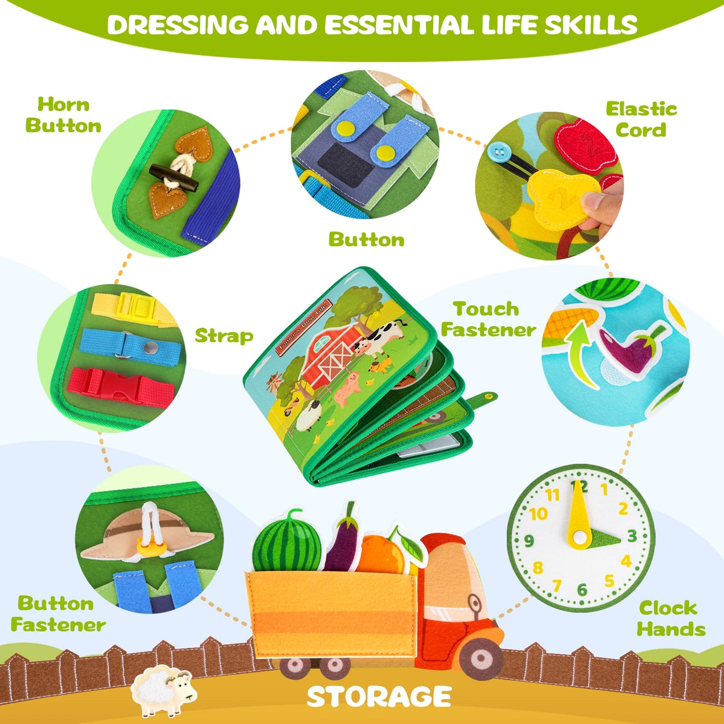 Quanquer Farm Busy Book With Talking Flash Cards for Toddlers 1-3 - Montessori Busy Board for Boy Girl Birthday Gift - Learning Educational Toys with 224 Sight Words - Airplane Car Toddler Travel Toys