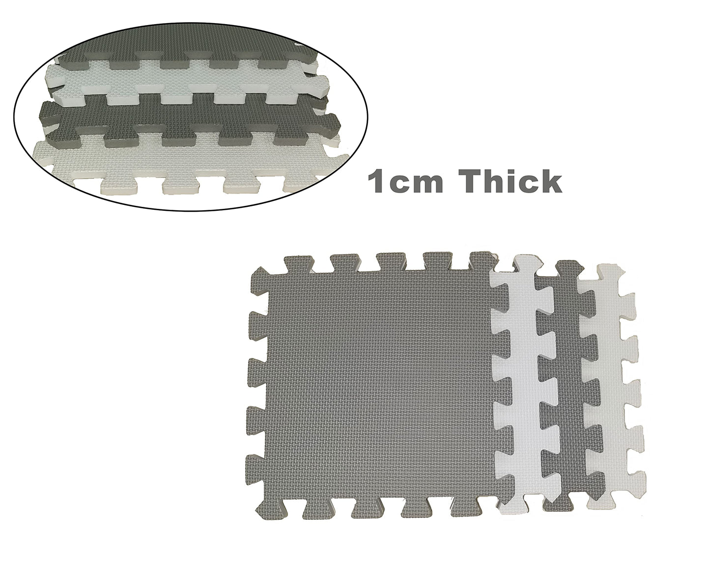 18 Pieces Foam Play Mat, Interlocking Playmat Tiles, Foam Floor Mat Tiles for Kids, Puzzle Play Mats, Exercise Gym Mats – Color of Gray & White with Border