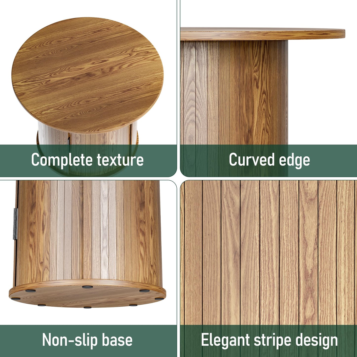 27.6" Small Round Coffee Table for Living Room, Farmhouse Fluted Side Table with 2-Tire Shelf Storage, Modern Circle Sofa Accent End Table with Walnut Finish