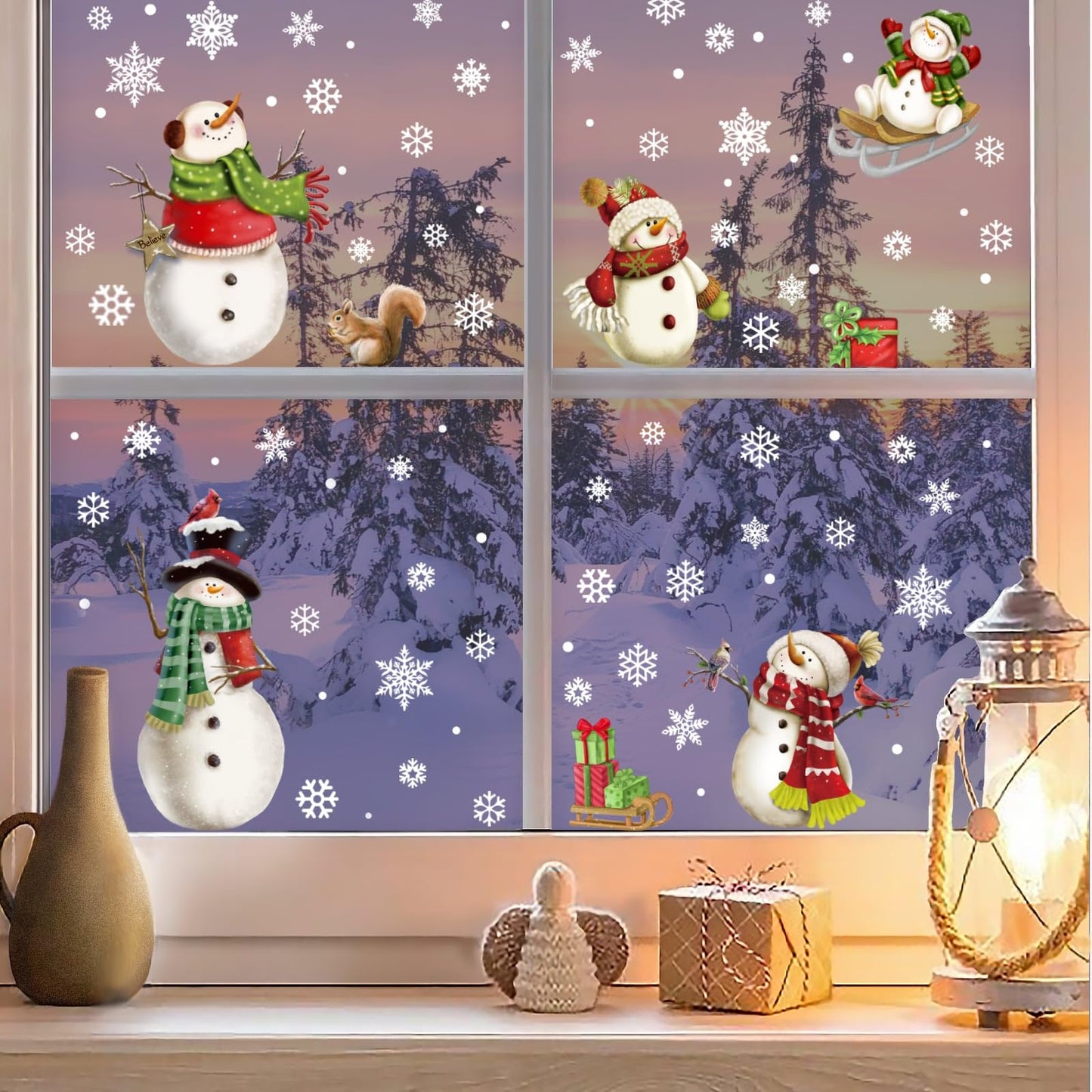 Christmas Window Clings，Snowflake Stickers，Snowman Decals，Stickers for Windows Glass，Winter Window Cling，Christmas Decorations Holiday
