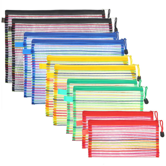 HESTYA 10 Pcs Mesh Zipper Pouch Bags for Organizing 5 Sizes, 5 Colors Mesh Bags with Zipper Cosmetics Toiletry Travel Small Pouch Multipurpose Storage for Offices Supplies Accessories