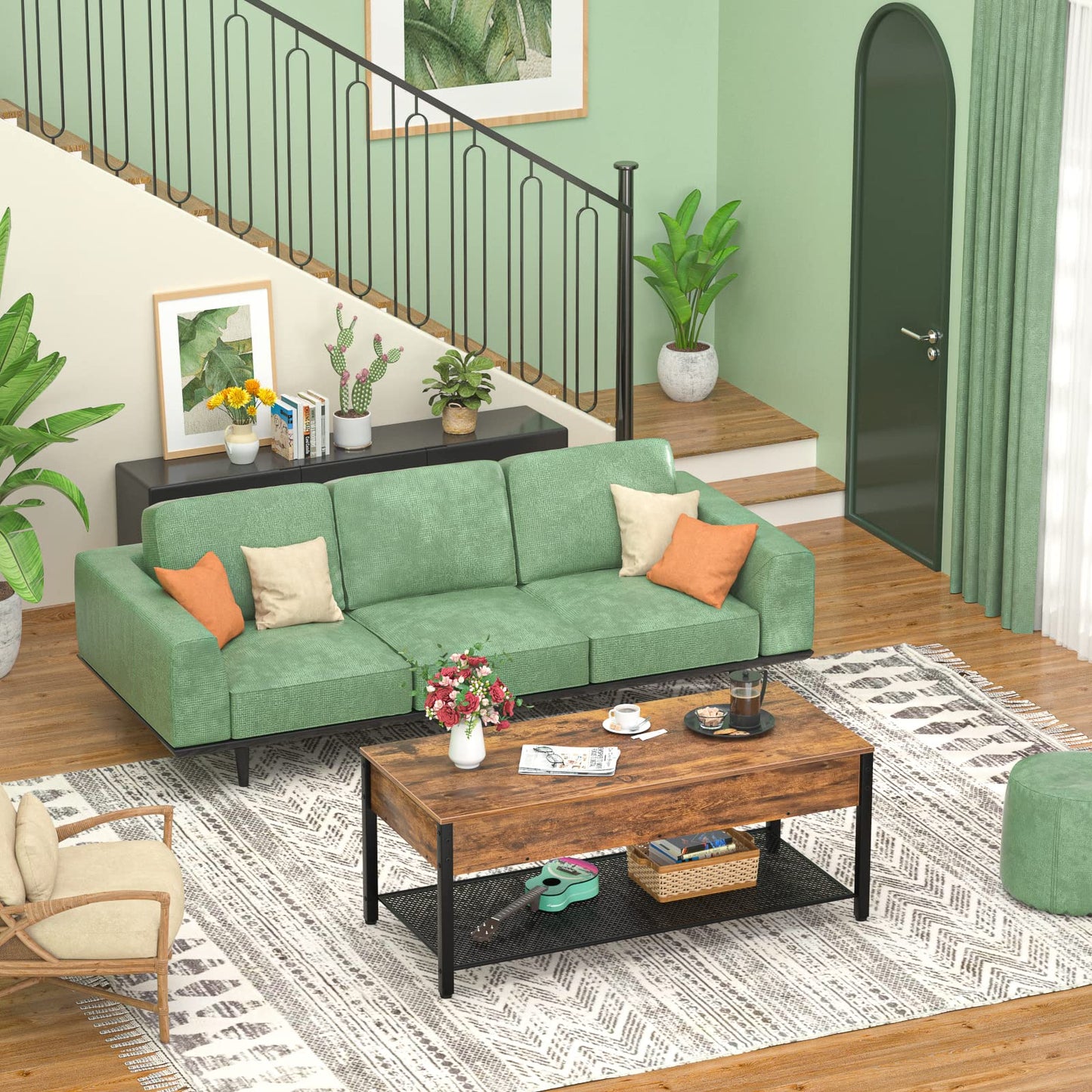 Homieasy Coffee Table, Lift Top Coffee Table with Storage Shelf and Hidden Compartment, Modern Lift Top Table for Living Room, Wood Lift Tabletop, Metal Frame - Rustic Brown