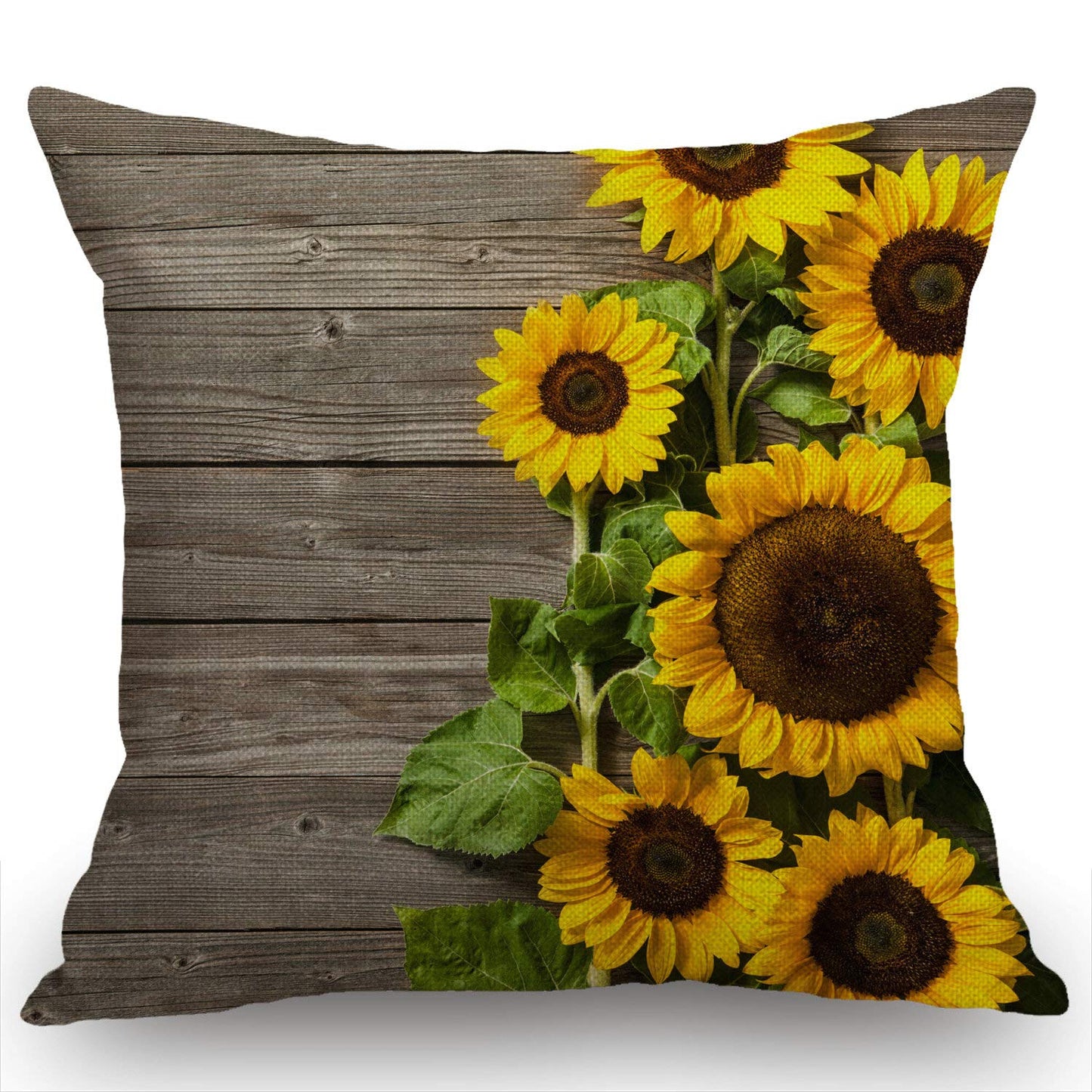Swono Sunflower on The Wooden Burlap Throw Pillow Case Cushion Cover Couch Sofa Decorative Square 18x18 inches