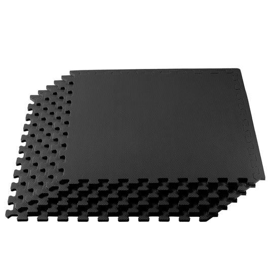We Sell Mats Foam Interlocking Square Floor Tiles with Borders, (Each 2 x 2 Feet), 16 SQFT (4 Tiles + Borders) - Black, 16 square feet (4 tiles) (M24-10M)