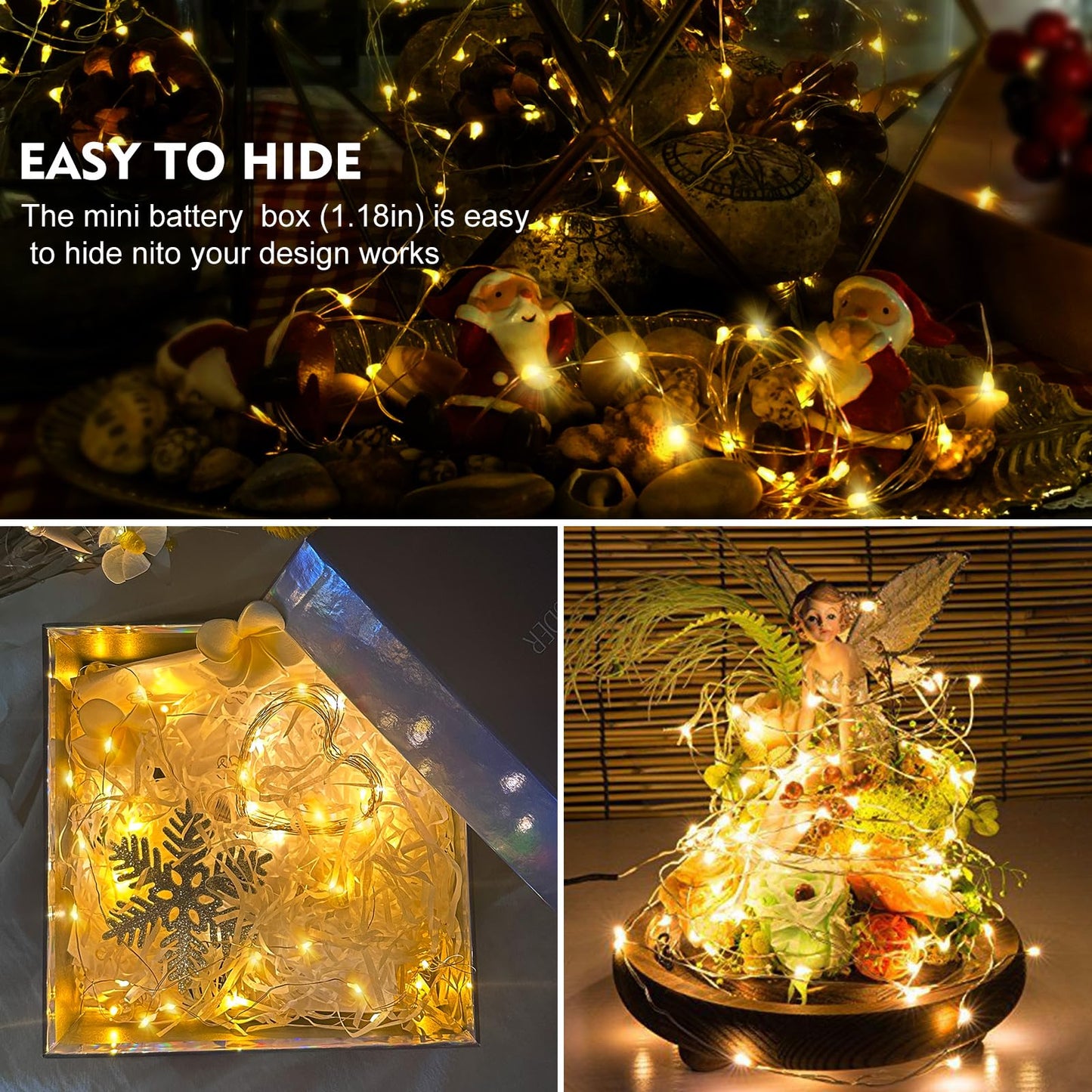 AIKEI 12 Pack Led Fairy Lights Battery Operated String Lights Waterproof Silver Wire 7 Feet 20 Led Firefly Starry Moon Lights for DIY Wedding Party Bedroom Patio Christmas Warm White