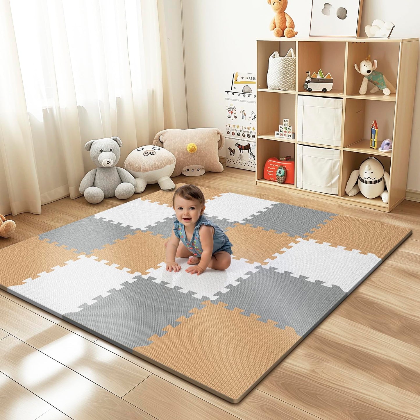 16 Tiles Baby Play Mat for Floor, EVA Foam Baby Floor Play Mat with 0.6 Inch Thick Interlocking Foam Tiles, Foam Floor Tiles for Baby, Toddlers and Kids