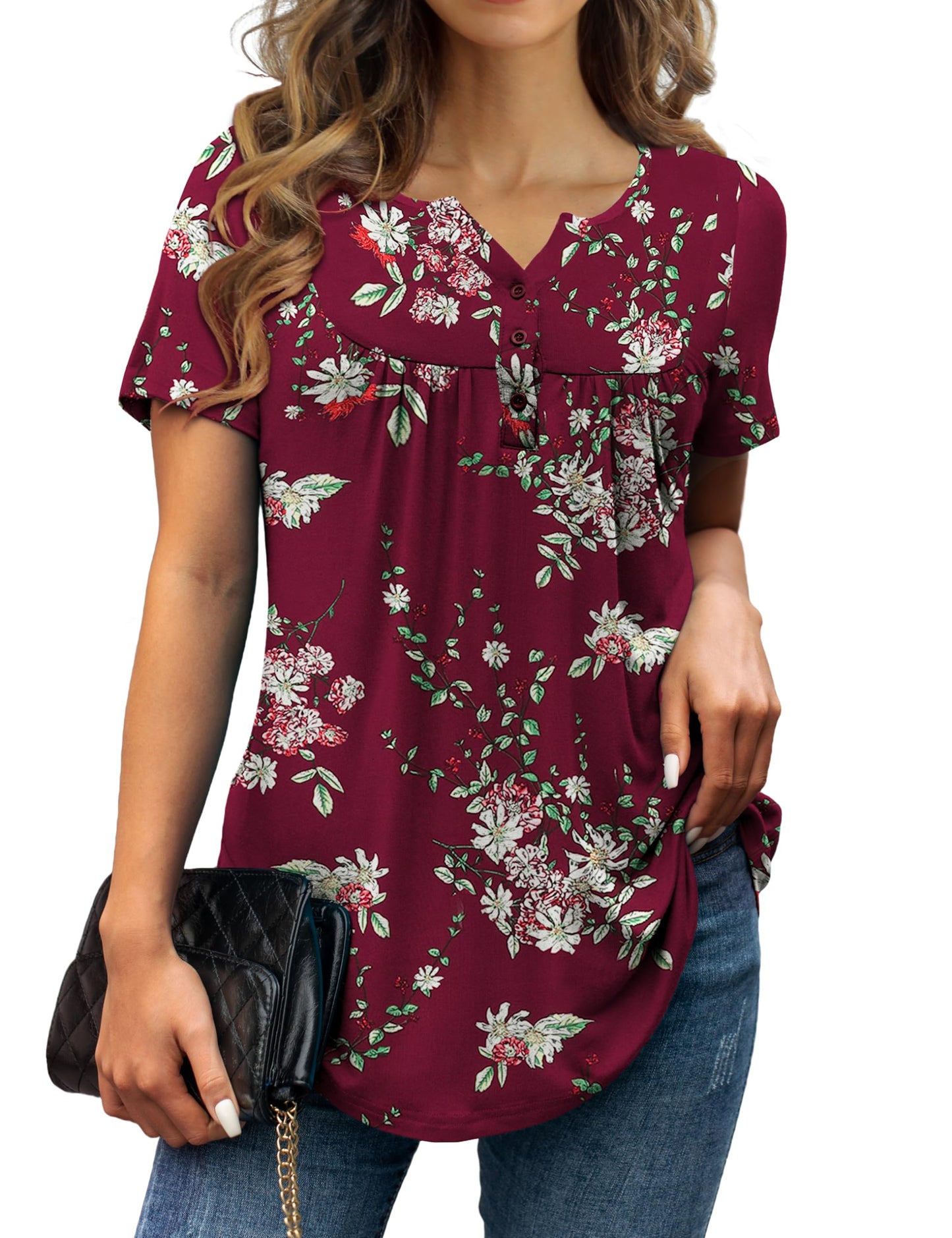 a.Jesdani Womens Tops T-Shirts Flowy Plus Size Summer Tunic Tops for Women and Blouses Wine Red 1x