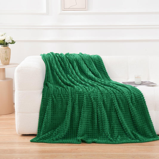 Puncuntex Flannel Fleece Throw Blanket Classic Green 50"×60",Super Soft Plush Cozy Blanket with Square Grid Design Luxury for Couch Sofa Chair