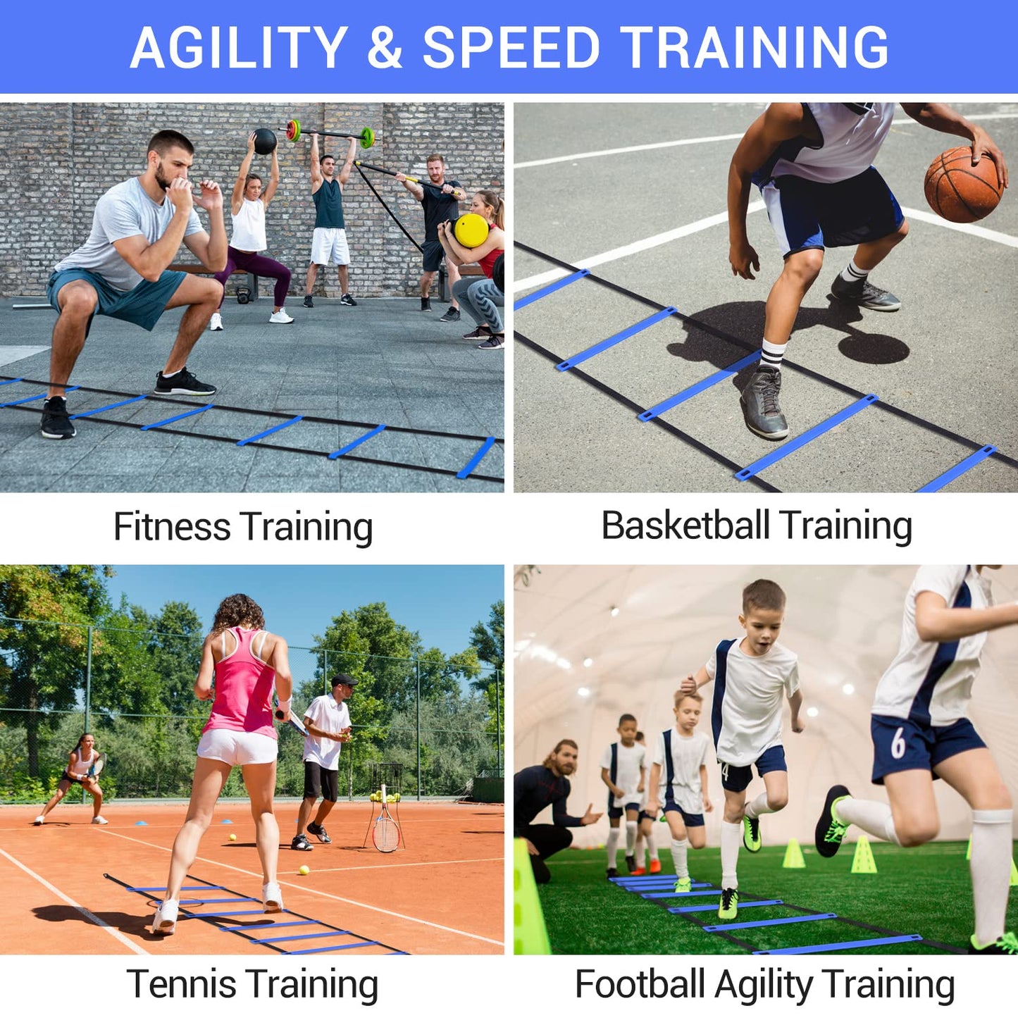 Ohuhu Agility Ladder Speed Training Equipment 12 Rung Exercise Ladders with Ground Stakes for Soccer Football Boxing Footwork Sports Feet Fitness Training Ladder with Carry Bag Yellow or Blue