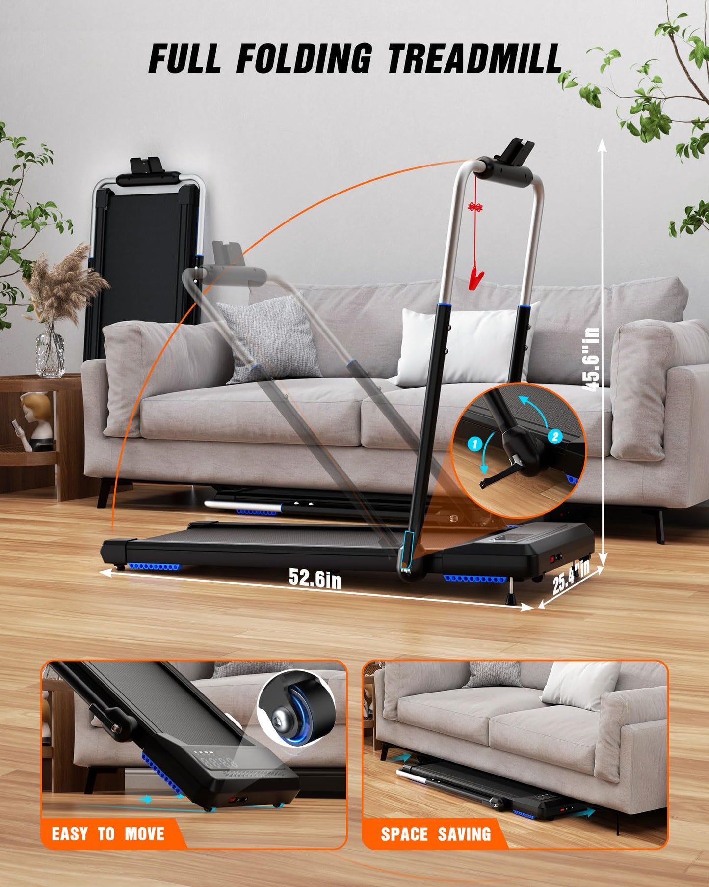 WELLFIT Walking Pad Treadmill with 10% Incline, Under Desk Treadmill for Home/Office, 2 in 1 Folding Treadmills with APP/Remote Control and LED Display, 0.6-7.6 MPH 360 lbs Capacity