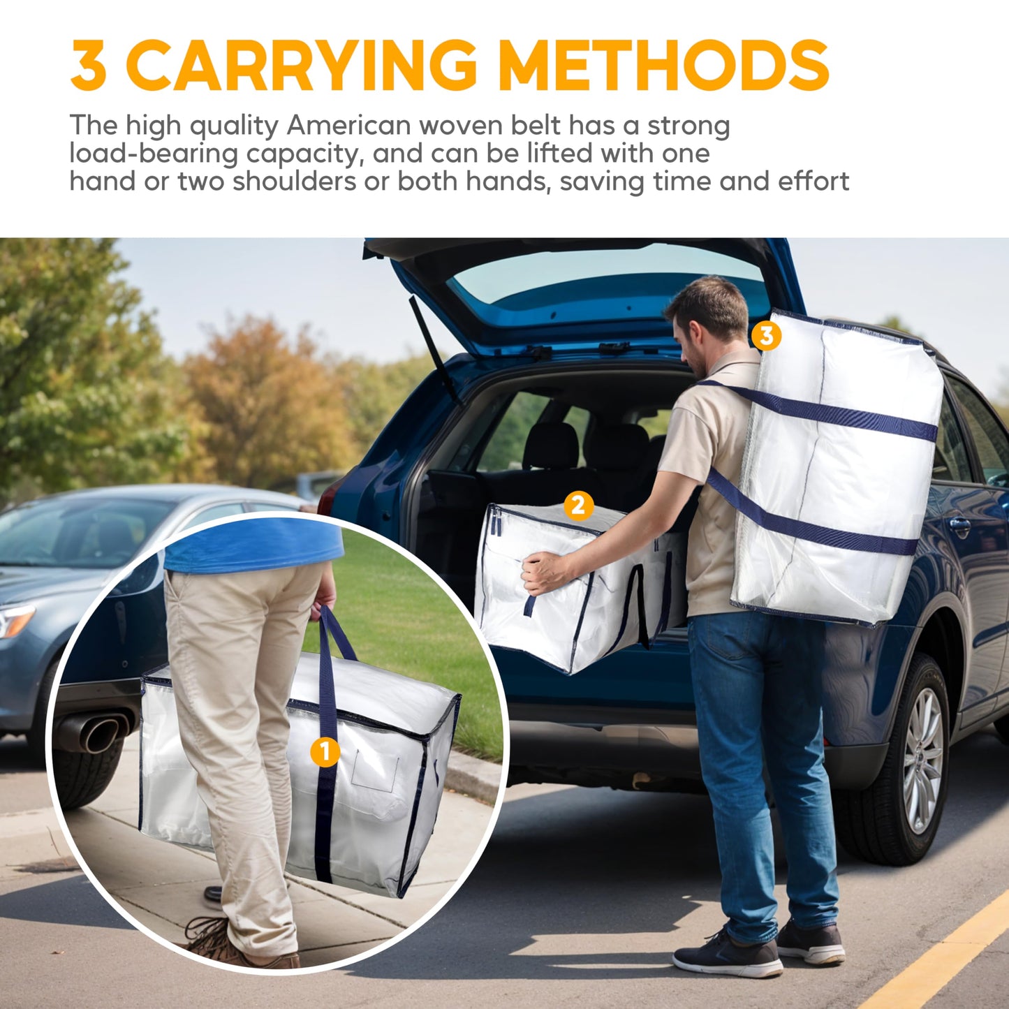 HealSmart 6 Pack Large Moving Bags with Zippers & Handles, Moving Supplies with lids, Heavy Duty Totes for Space Saving, Fold Flat, Moving and Storing, Clear