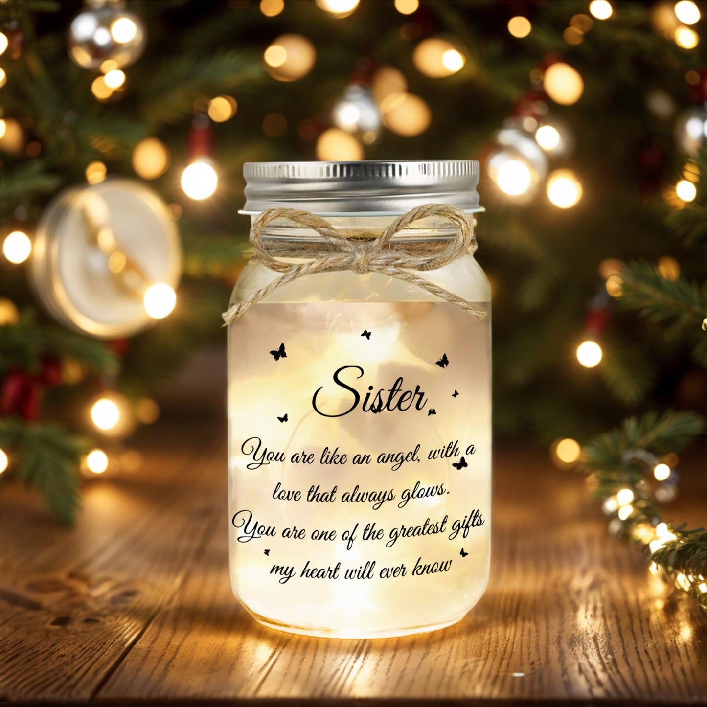 Hua Feishang Sister Gifts - Mason Jar with Warm Lights, Soul Sister Gift for Women, Sister Birthday Gifts, Decorations Present for Thanksgiving Christmas Anniversary