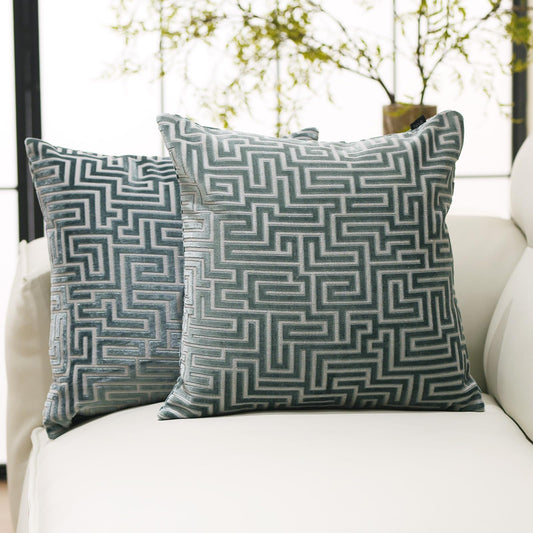 HPUK Geo Cut Velvet Throw Pillow Covers Pack of 2, 18x18 Inch Accent Cushion Covers for Living Room, Bedroom, Decorative Pillow Covers for Couch, Sofa, Chair, Teal