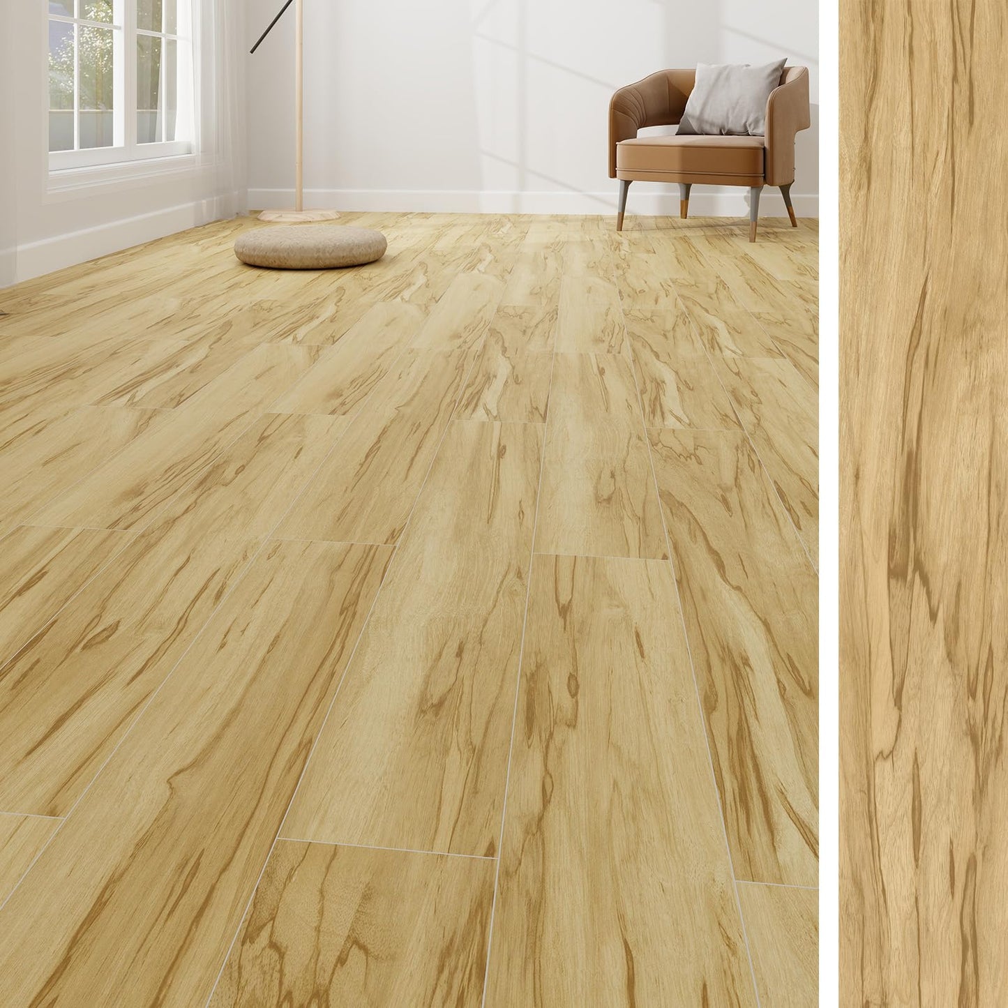 MULGREAT Peel and Stick Floor Tile, 54 Sq.Ft 36 Pieces 36"x6" Long Vinyl Flooring, 1.5mm Thick Waterproof Heavy Duty Wood Floorings for Bedroom Laundry Kitchen, Hickory