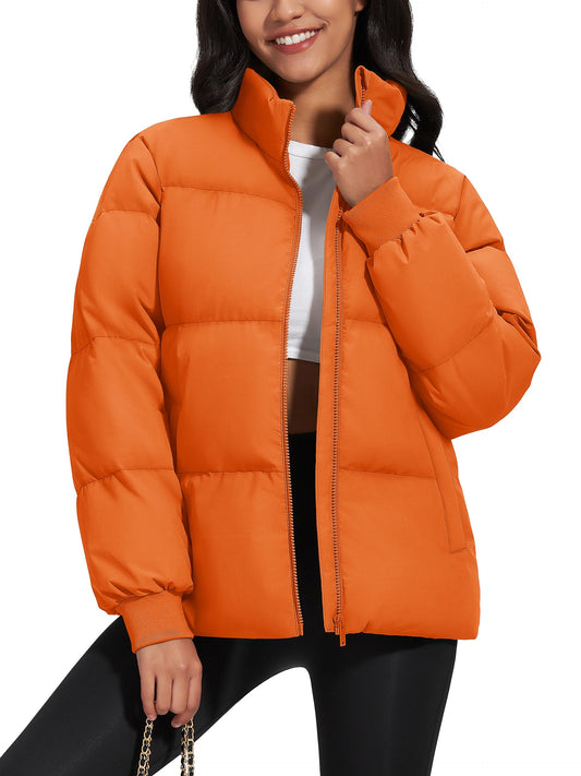 MAGCOMSEN Down Jacket Women Quilted Long Sleeve Puffer Coat Water-resistant Warm Outerwear with Pockets Orange L