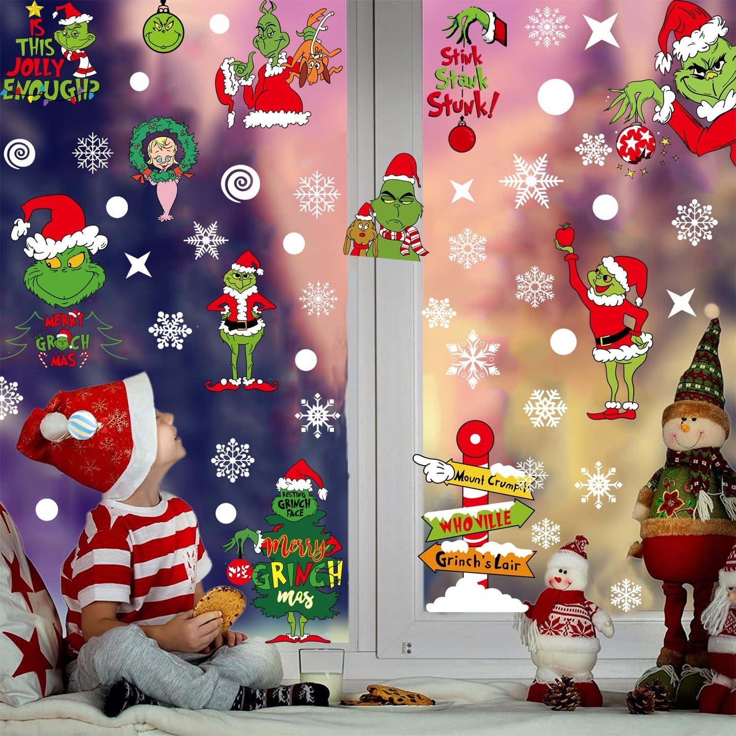 Christmas Window Clings Decorations for Glass Windows Winter Stickers Snowflakes Christmas Decorations Christmas Window Stickers for Holiday Window Clings Winter Decorations 10 Sheet