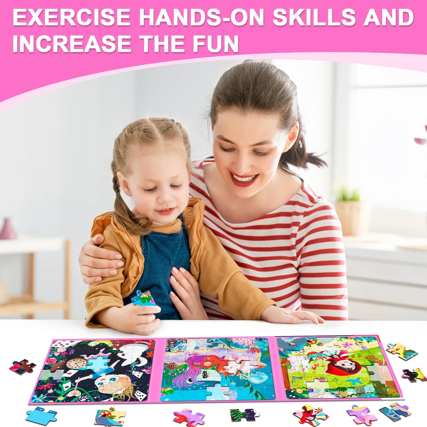 Magnetic Puzzles for Kids Ages 3-5, 3 in 1 Toddler Fairy Jigsaw Puzzle Book, Kids Travel Puzzles Toys, Preschool Learning Toy for Kids 3-8 Year (Fairy Tales)