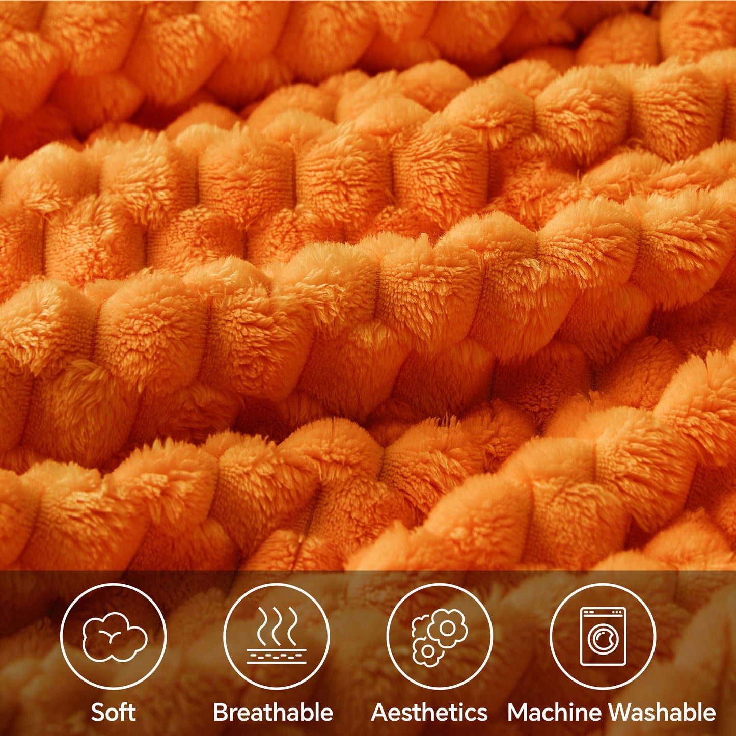 BEDELITE Fall Throw Blanket for Couch & Bed - 3D Jacquard Decorative Orange Blankets, Soft and Cozy Warm Plush Fluffy Fleece Blanket, 50x60Inches