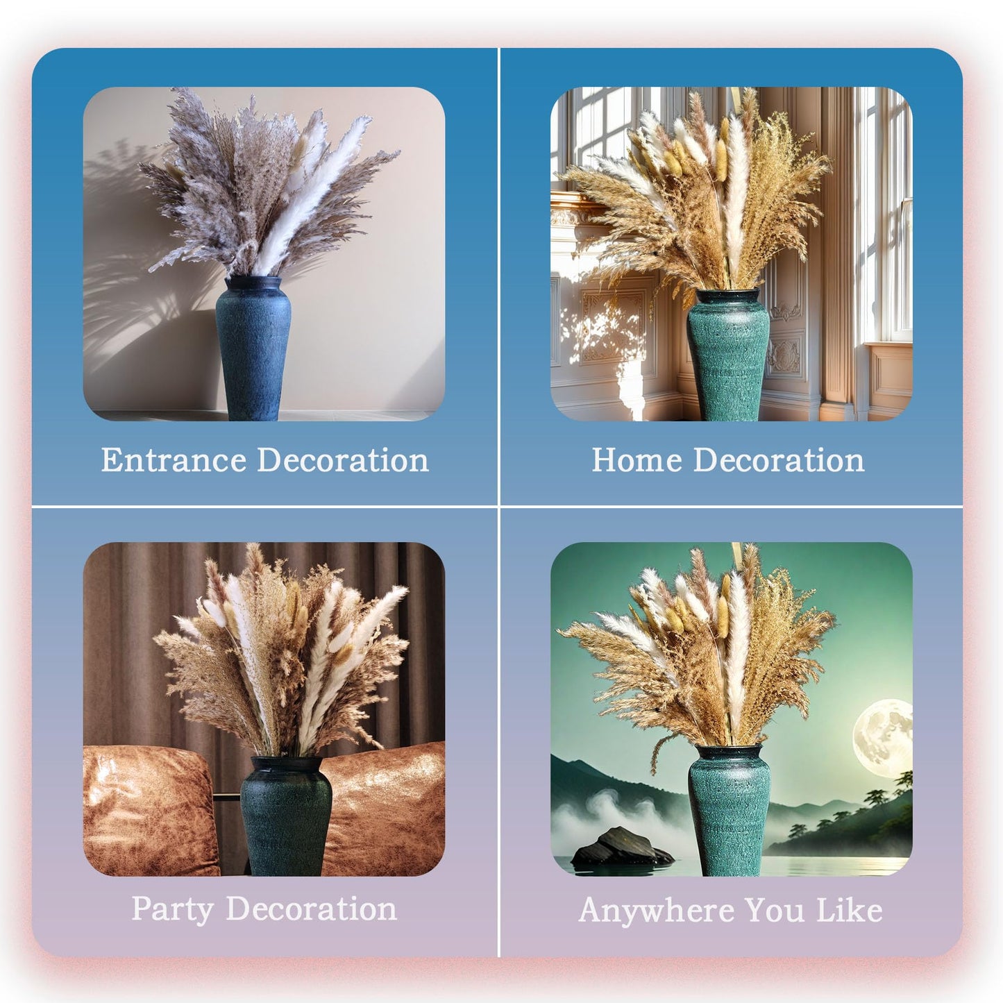 auleegay 120PCS 17” Dried Pampas Grass Bouquet with Rabbit Tail - Ideal for Wedding/Home/Party Decoration