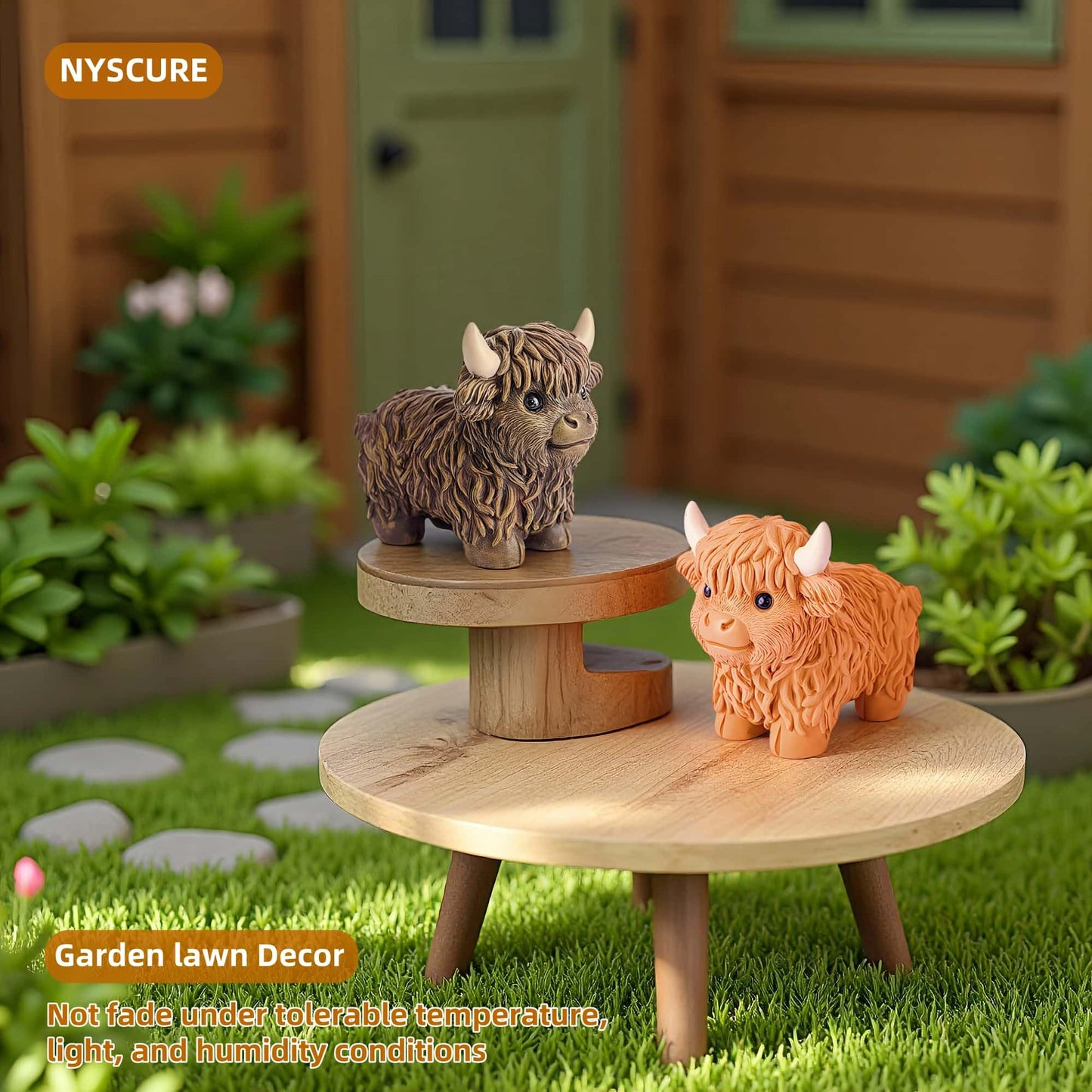 NYSCURE Set of 2 Small Resin Highland Cows Statues Home Decor Scottish Modern Style Figurine Calf Gifts for Lovers, Decorative Ornaments for Livingroom, Bedroom, Bookshelf, Cabinets, Office Desktop