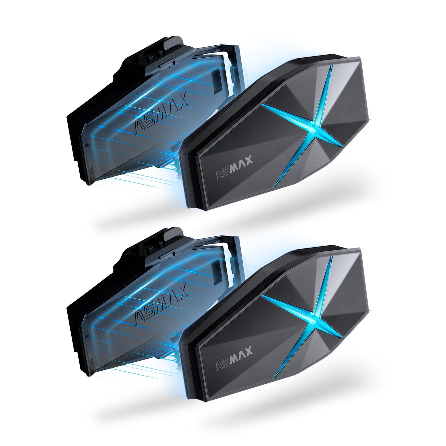 ASMAX F1 3-Mode Motorcycle Helmet Intercom for 10 Riders, Offline Voice Control Motorcycle Bluetooth Headset with Hi-Fi Speaker, Multitasking,Mesh Helmet Communication Systems, Fast Charging, 2 Pack