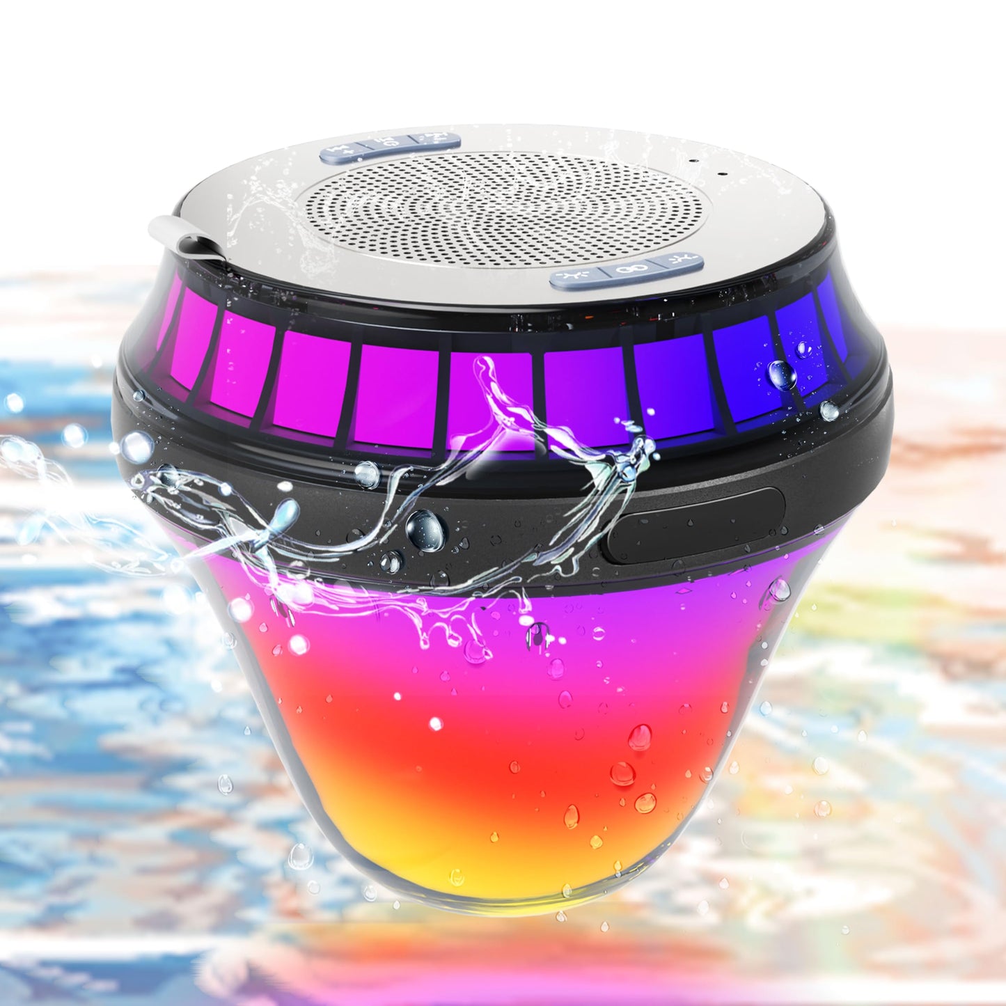 EMPERSTAR Floating Speaker for Pool with Colorful Lights, IPX7 Waterproof Floating Hot Tub Speaker, 15W Stereo Loud Sound, 360° Loud Stereo Sound, TWS, Great for Pool Shower Travel SPA