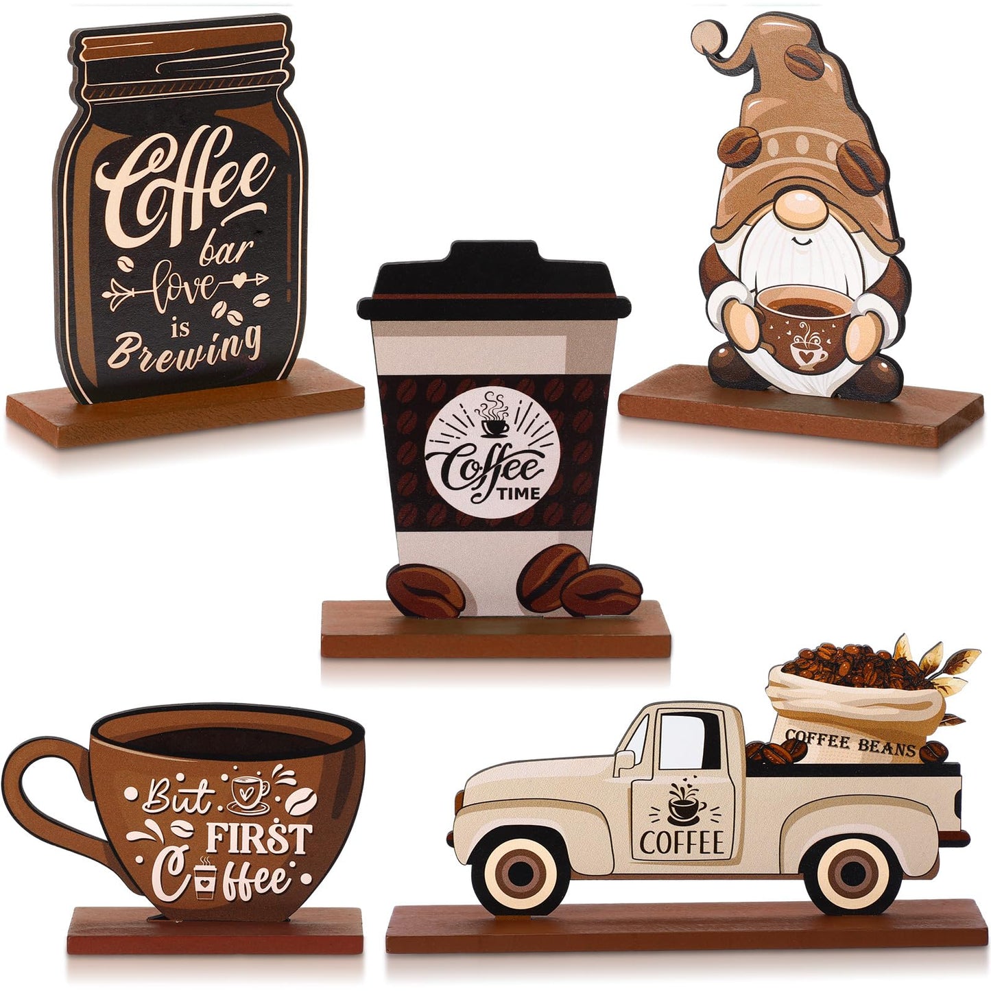 Blulu 5 Pieces Coffee Bar Decor Sign Farmhouse Coffee Bar Wood Signs Rustic Cafe Wooden Table Centerpiece Cafe Table Tiered Tray Decor for Home Kitchen Decorations