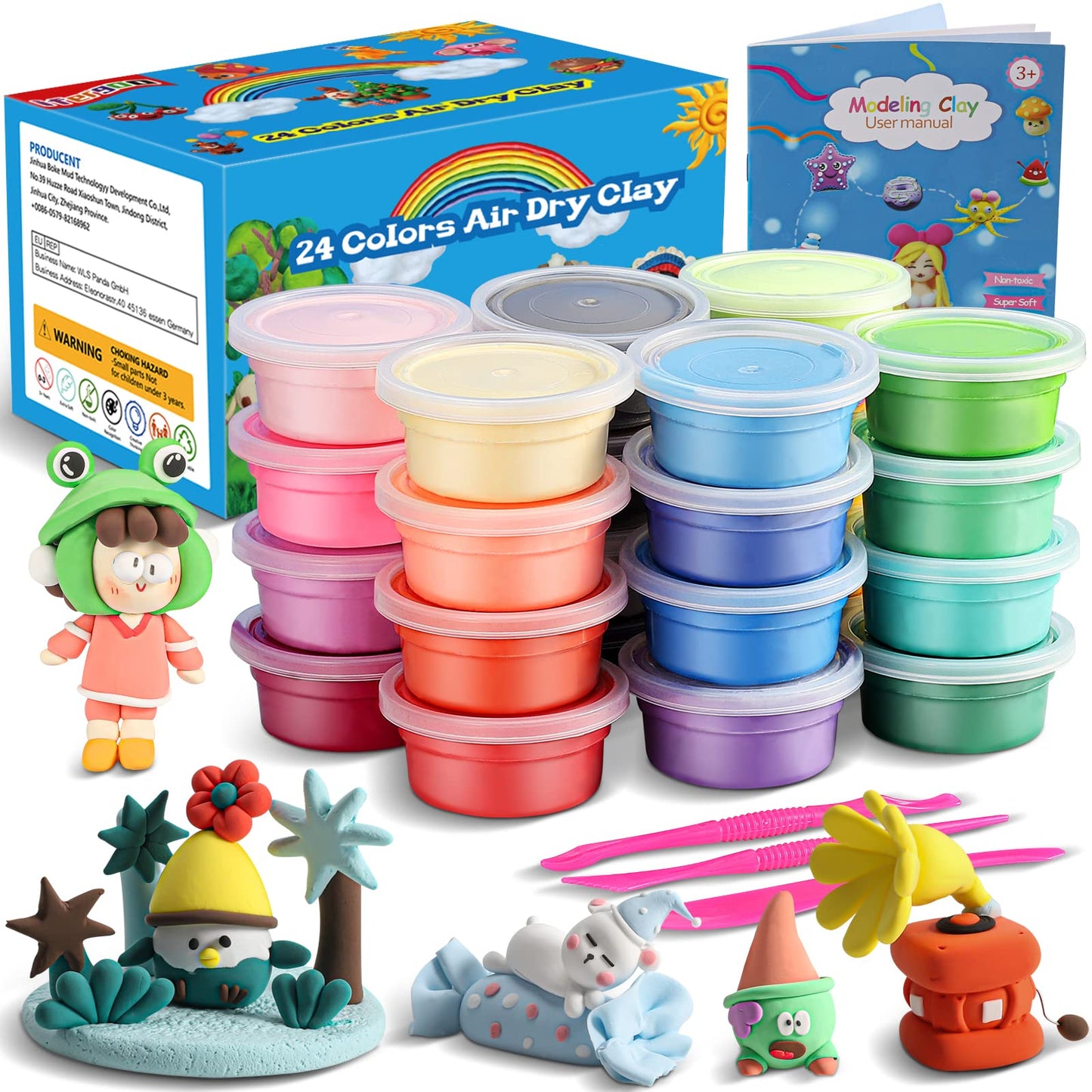 ifergoo Modeling Clay Kit - 24 Colors Magic Air Dry Ultra Light Clay, Safe & Non-Toxic, Great Gift for Children