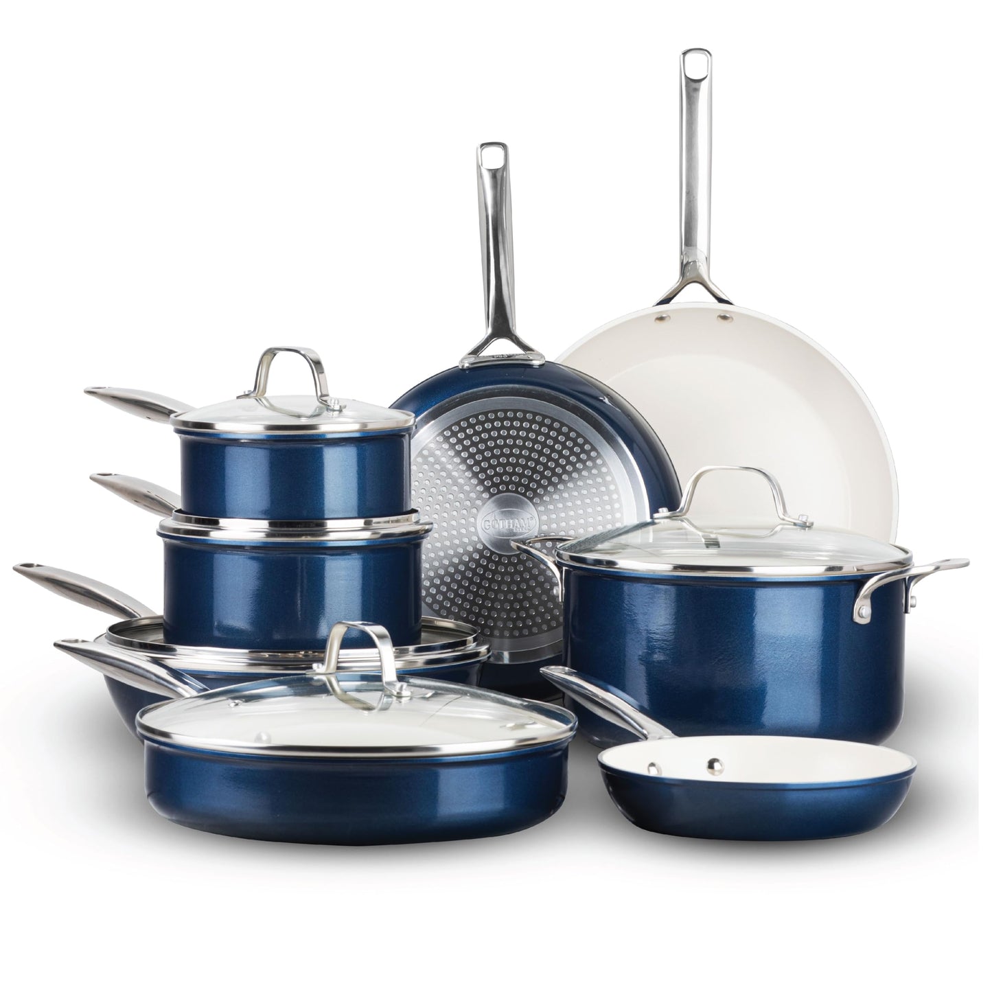 GOTHAM STEEL PRO 13 Pc Ceramic Cookware Set Nonstick, Pots and Pans Set Non Stick for Kitchen, Hard Anodized Induction Cookware, Non Toxic Made Without PFOA PFOS, Oven & Dishwasher Safe – Navy Blue