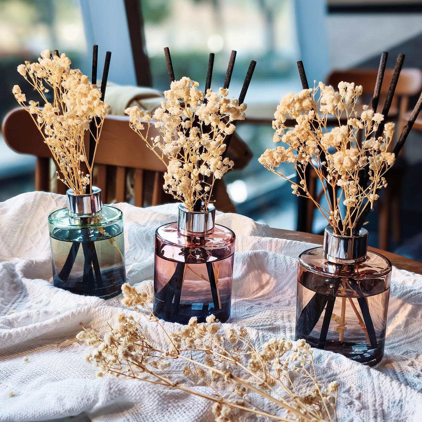 Brakula 3 Pack Reed Diffuser, Oil Diffuser Sticks, Fresh Linen, Eucalyptus&Wild Mint, Lavender Vanilla (4 fl oz Each Pack), Home Fragrance with 18 Sticks, Home Decor, Reed diffusers for Home