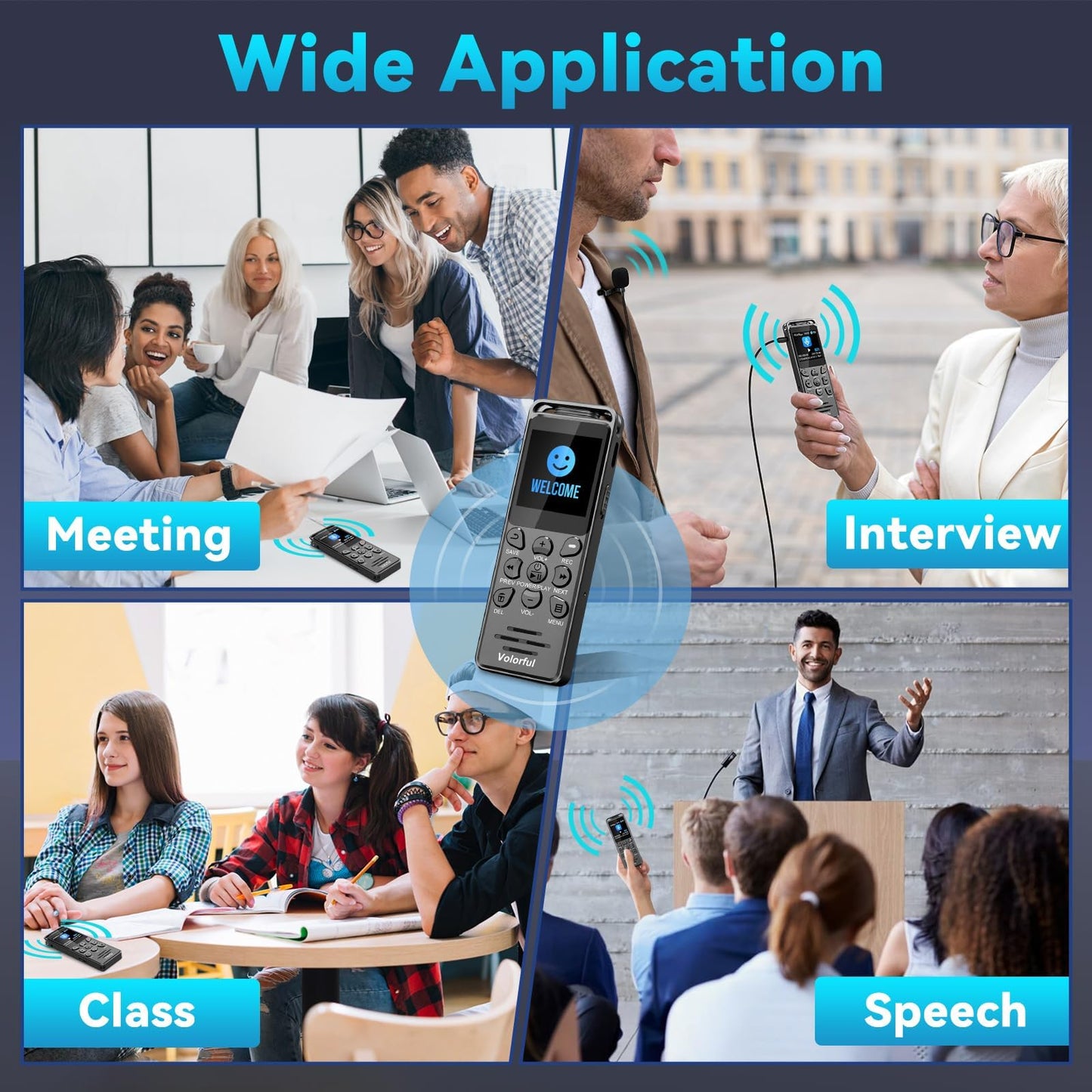 144GB Digital Voice Recorder with Playback, Volorful 1536Kbps Audio Recorder for Interviews Meetings, Voice Activated Recorder Recording Device with Noise Reduction, MP3 Stereo Player, Microphone