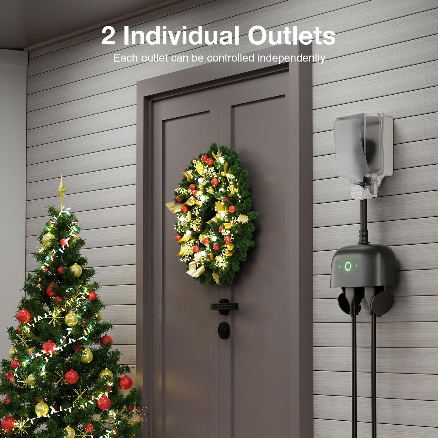 GHome Smart Outdoor Smart Plug, Smart Home Wi-Fi Outlet with 2 Sockets, IP64 Weather Resistance, Compatible with Alexa, Google Home & SmartThings, No Hub Required