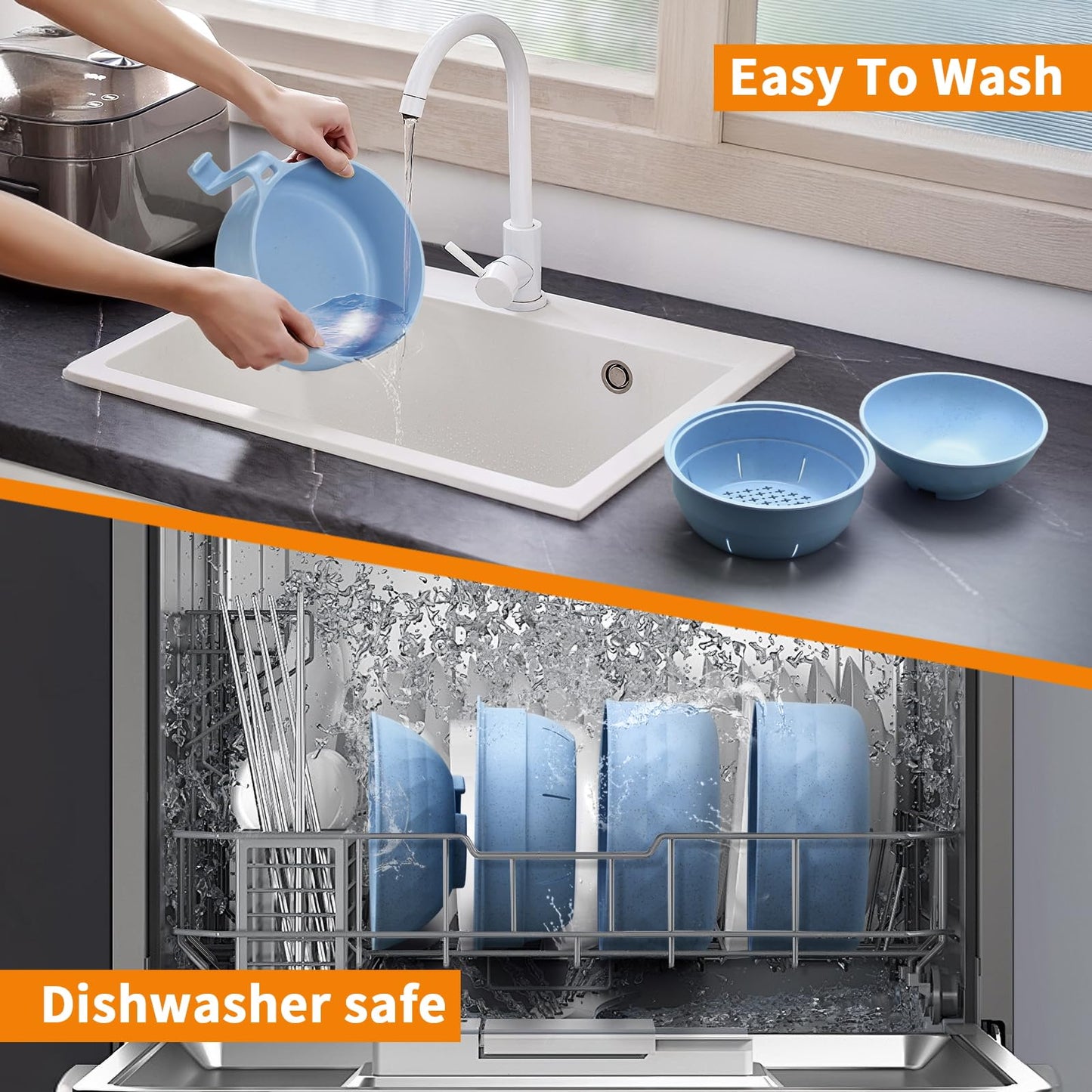 MUUBOOX 2 Sets Microwave Ramen Cooker,33 oz Ramen Bowl Set,Microwave Noodle Bowl,Ramen Bowl With Chopsticks and Spoon, College Dorm Room Essentials, Apartment Essentials, BPA-Free (green blue)