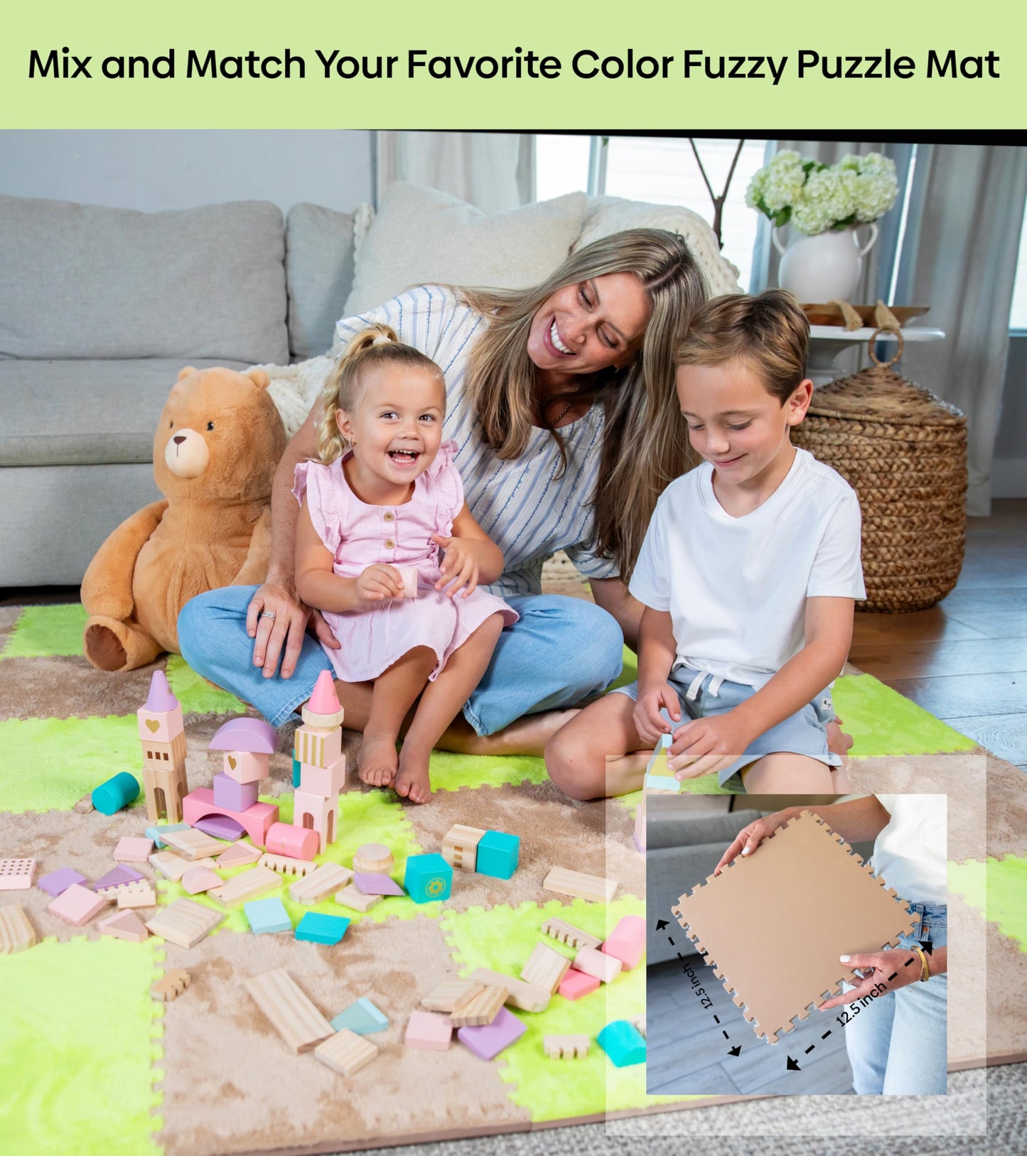 16 Piece Carpet Squares Puzzle Mat 49" x 49" Plush Interlocking Carpet Tiles, Foam Floor Tiles for Baby Play Mat - Kids Soft Play Floor Mats, Anti Slip Jigsaw Flooring Playmat Playroom Rug (Green)