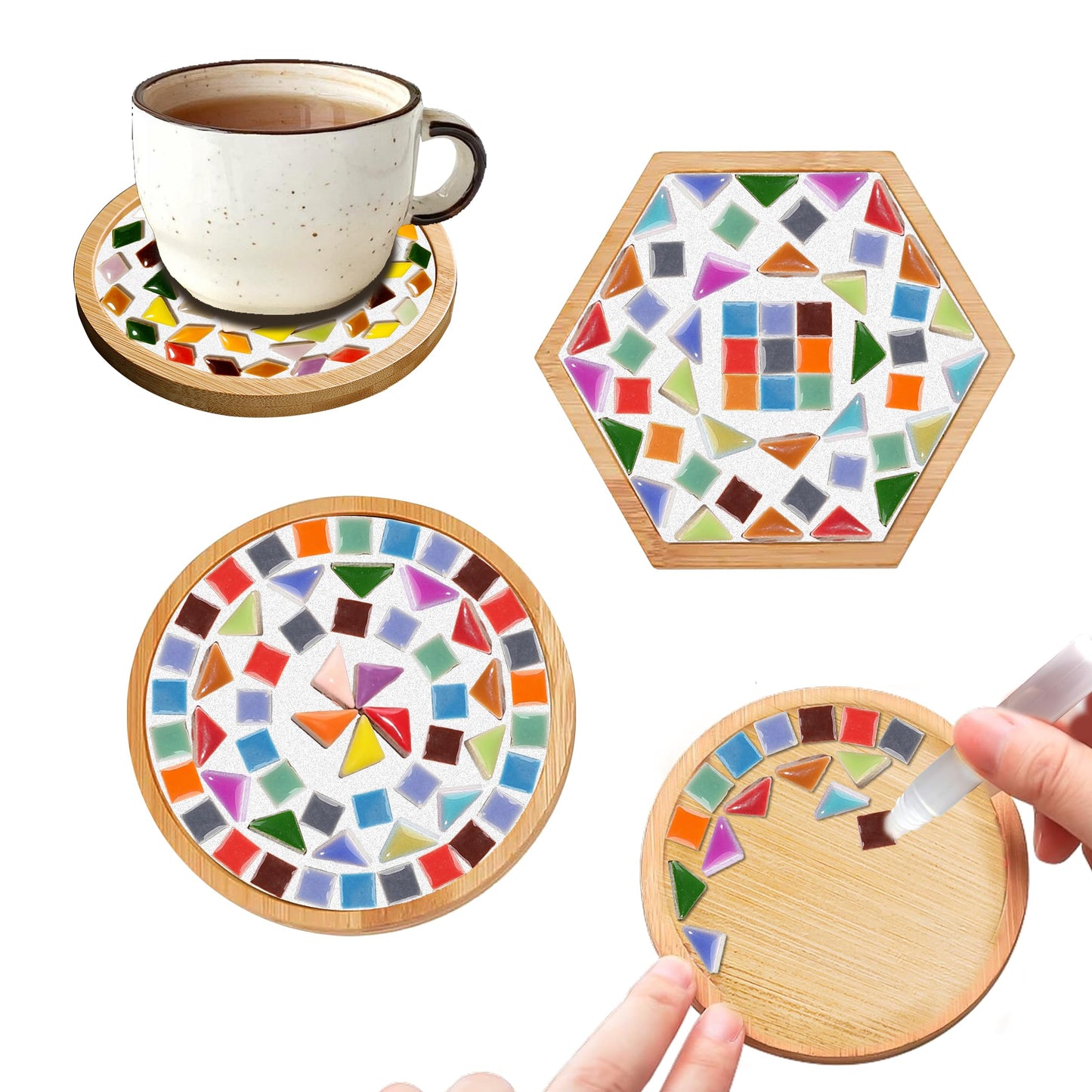 Nuyoach Diy Mosaic Tiles Kits For Crafts,2 Sets Glass Mosaic Craft Coaster Making Kits For Adults,Ceramic Mosaic Art Bulk Materials Package For Women Kid Seniors Handmade Gifts Home Decor Summer Party