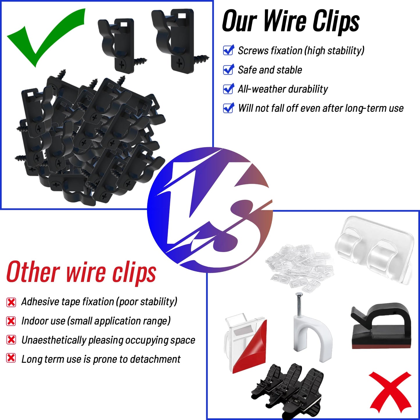 AFFAVON 80Pack Outdoor String Light Clips Screw-in Hooks,Weatherproof Cable Hangers and Clips for Hanging Fairy Lights for Christmas, Festival,Patio, and Fence Decorations