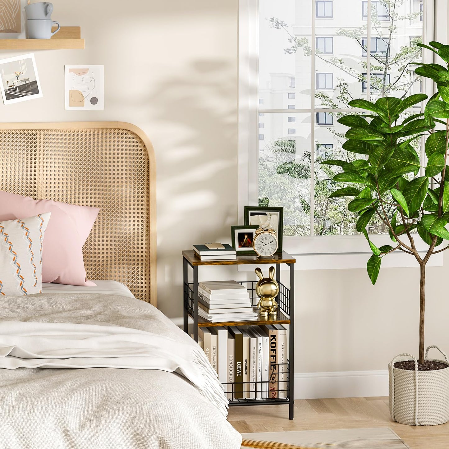 X-cosrack Side Table, Small End Table Record Player Stand with Storage, Vinyl Record Storage Night Stand for Living Room, Bedroom,Office(Patent Pending)(Rustic Brown & Black)